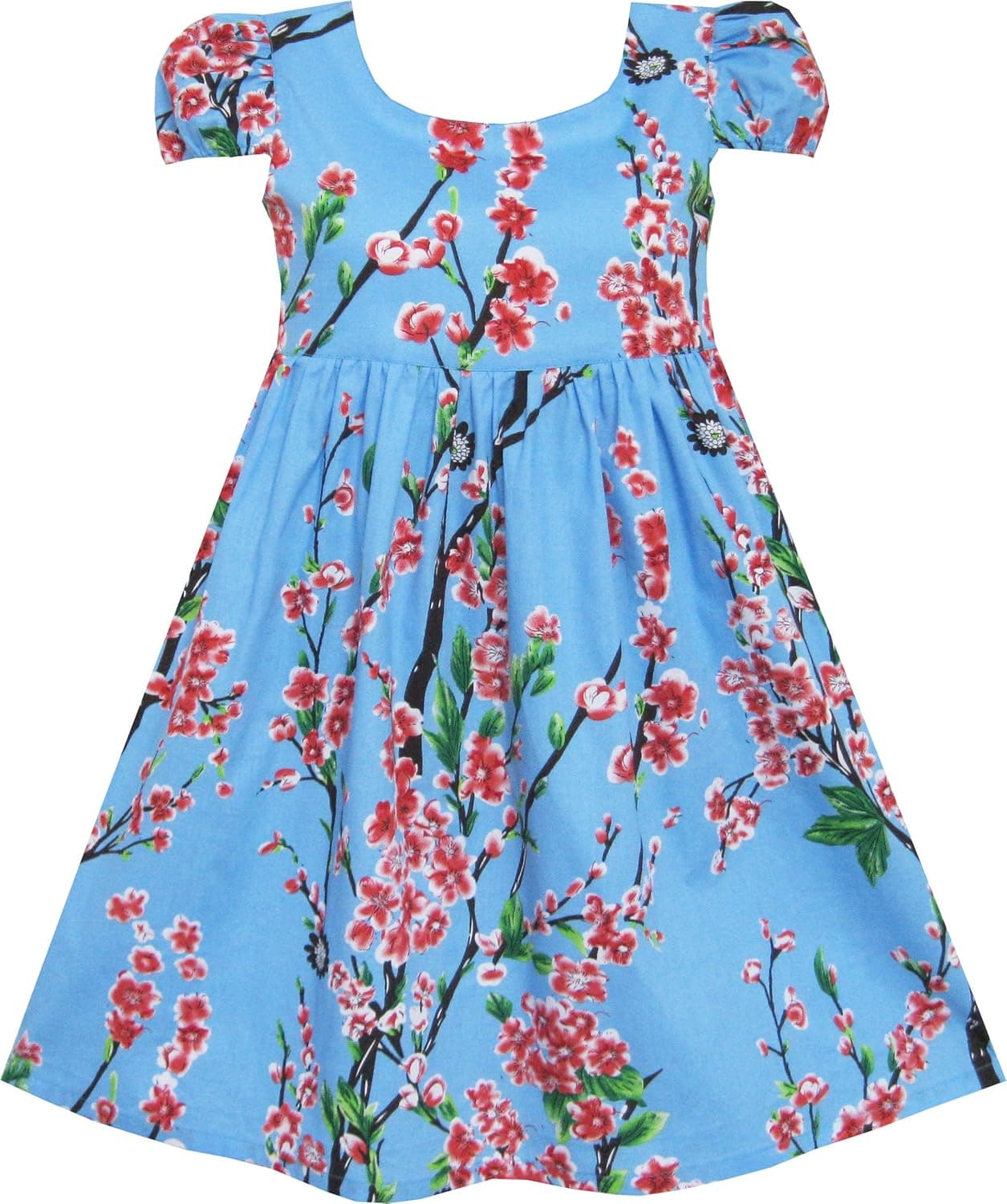 Sunny Fashion Girls' Dress Chinese Plum Flower Print Princess Blue