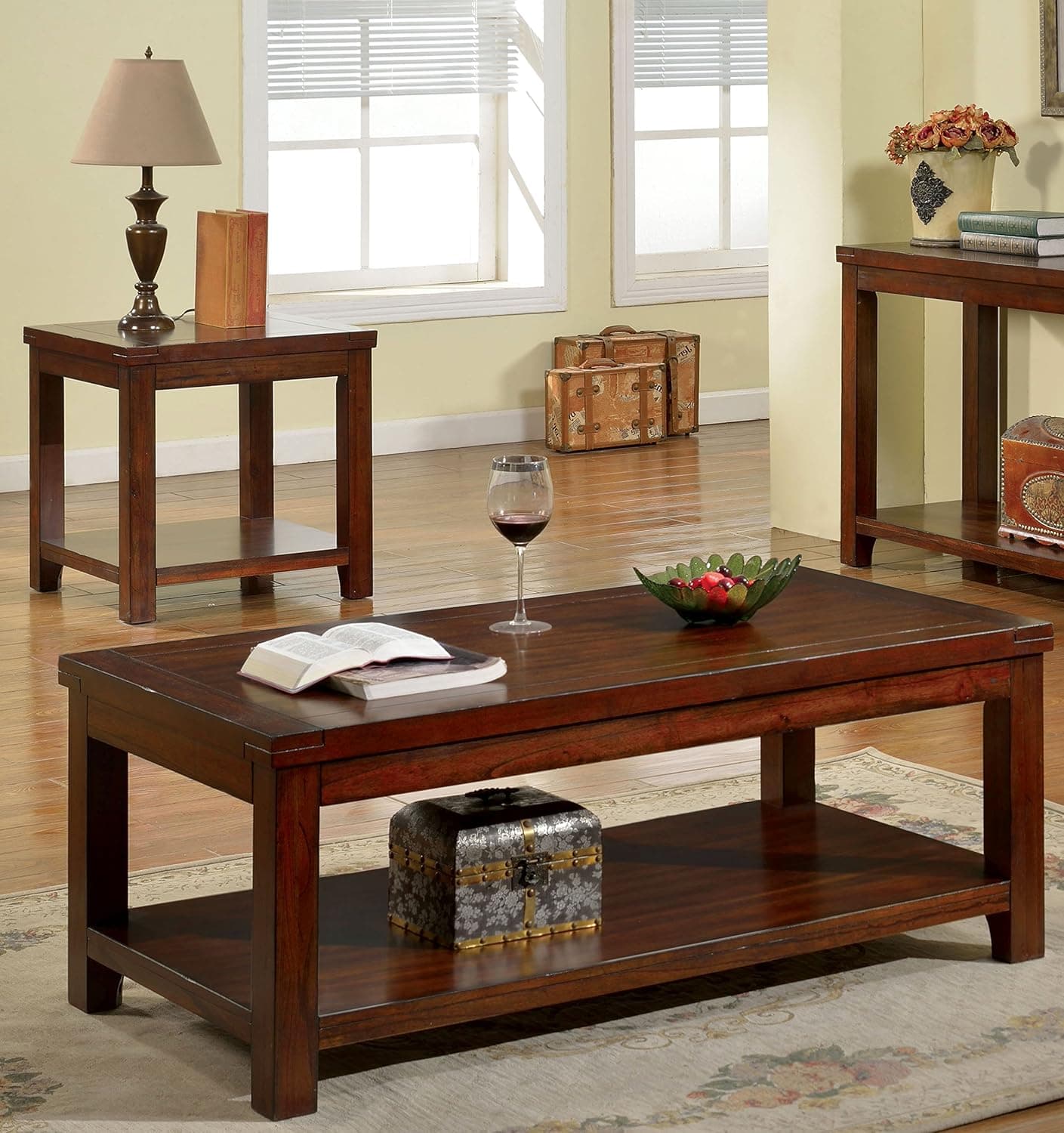 Furniture of America Torrence 2-Piece Transitional Accent Tables Set, Dark Cherry