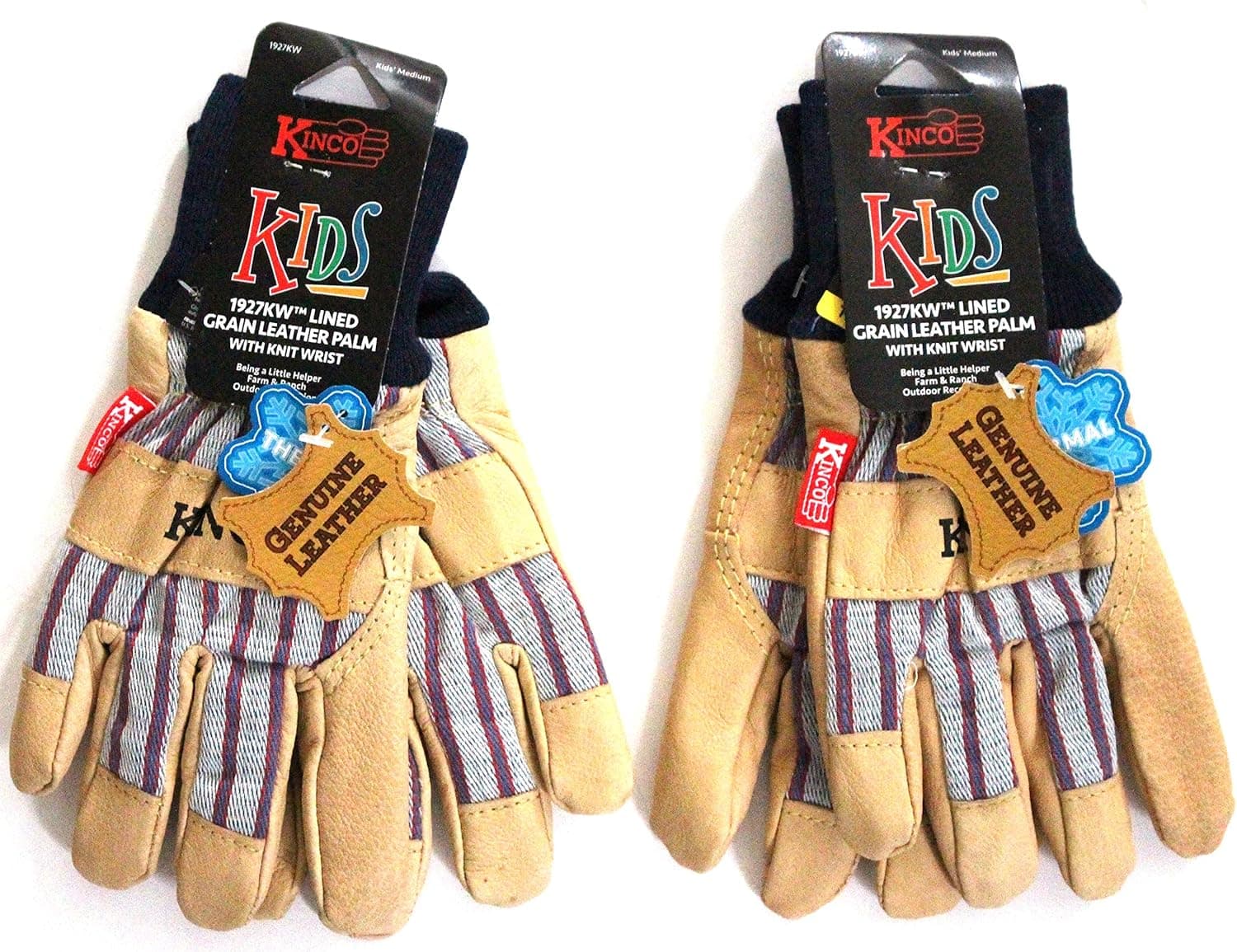 KIDS Warm Insulated Winter Gloves 2-Pack - Grained Leather Palm w Knit Wrist and HeatKeep Thermal Insulation - Just Like the Adult Version (Kids' Medium)