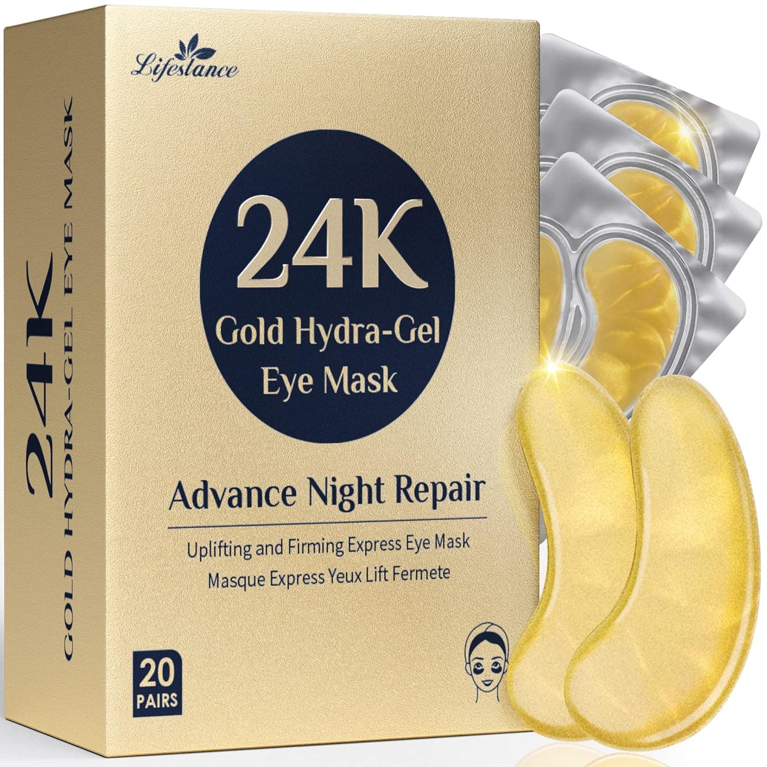 Under Eye Patches– Lifestance 24K Gold Eye Mask– Puffy Eyes and Dark Circles Treatments– 20 Pairs Under Eye Masks– Under Eye Pads Eye Gel– Reduce Wrinkles and Fine Lines