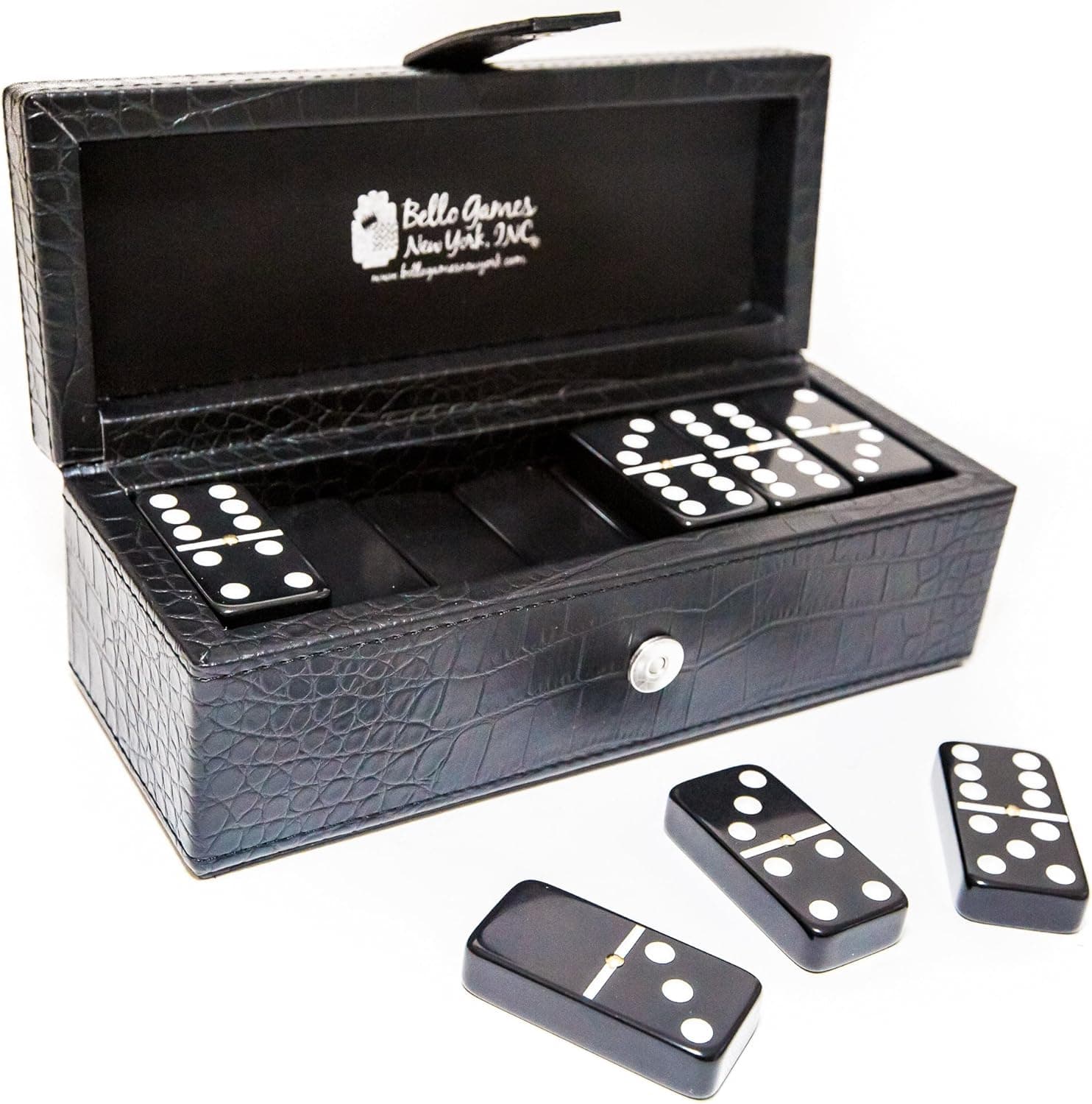 Bello Games New York, Inc. Flushing Meadows Double Six Black Professional Jumbo Size Tournament Dominoes Set with Spinners
