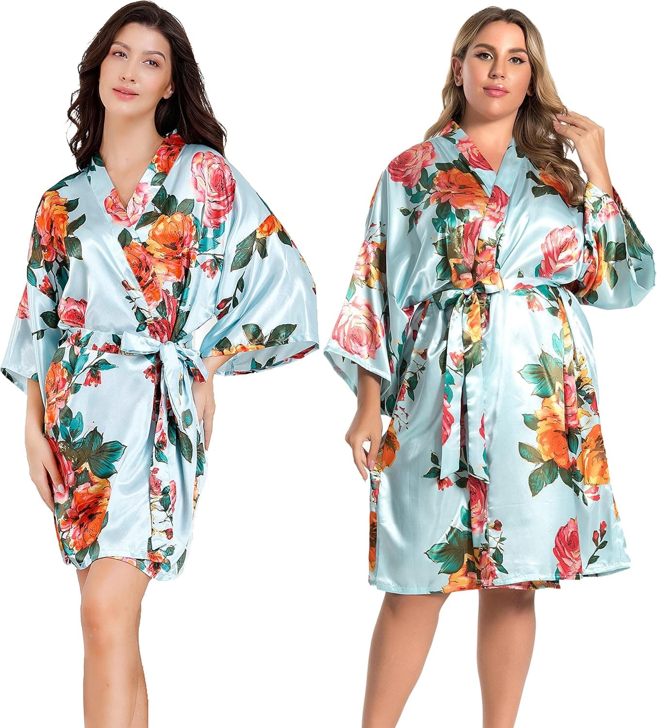 EPLAZA Women Floral Silky Satin Robe Wedding Bridal Party Bride Bridesmaid Robes Kimono Loungewear Dressing Gowns