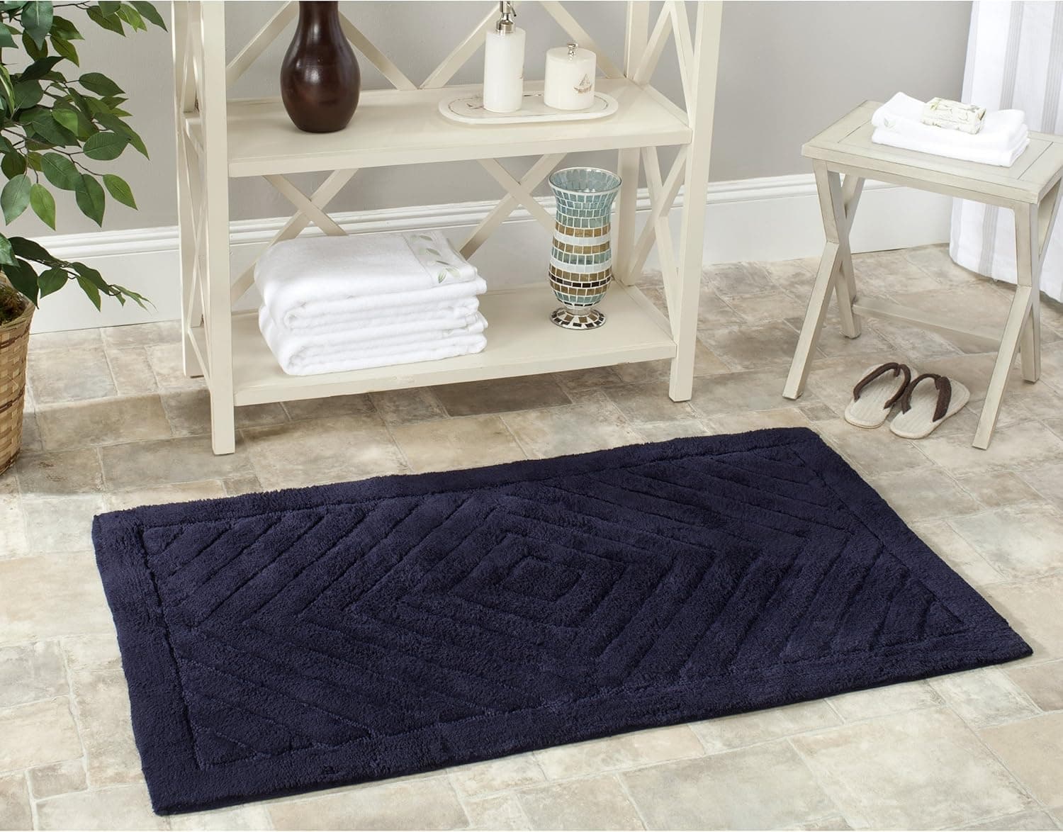 Safavieh Plush Master Bath Collection PMB635B Handmade Navy Cotton Bath Mat, 2 feet 3 inches by 3 feet 9 inches (2'3" x 3'9") (Set of 2)