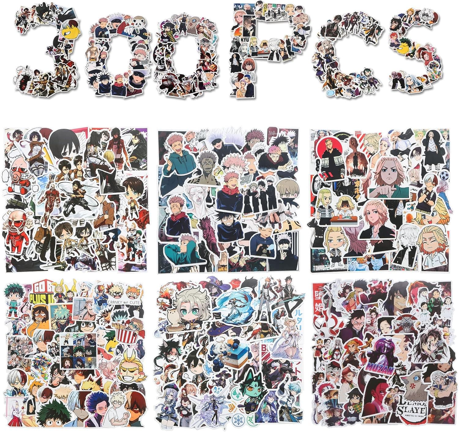 300 Anime Stickers Mixed Pack, Hd Printing Hot Anime Stickers for Water Bottles Laptop Car Computer Skateboard Luggage Hydro Flask, Waterproof Anime Vinyl Stickers for Teens Kids Adults