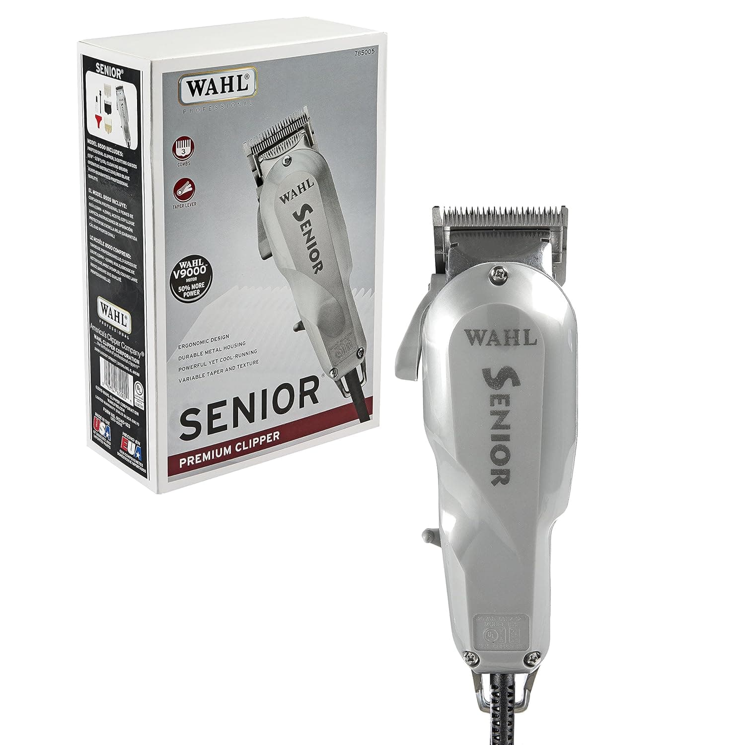 Wahl Professional Senior Clipper for Heavy Duty Cutting, Tapering, Fading and Blending - The Original Electromagnetic Clipper with an Ultra Powerful V9000 Motor - Model 8500
