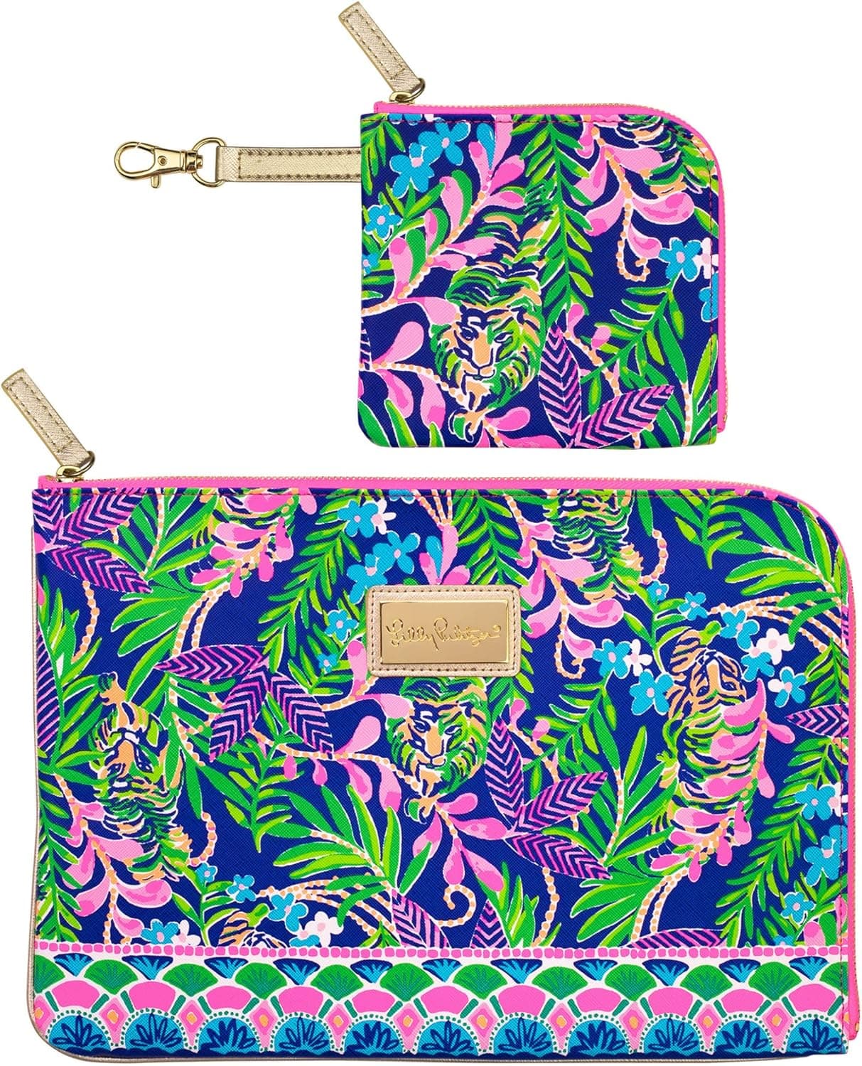 Lilly Pulitzer Padded Tech Sleeve with Zip Pouch for Accessories, Navy Blue Tablet Bag or 13 Inch Laptop Case, How You Like Me Prowl, M