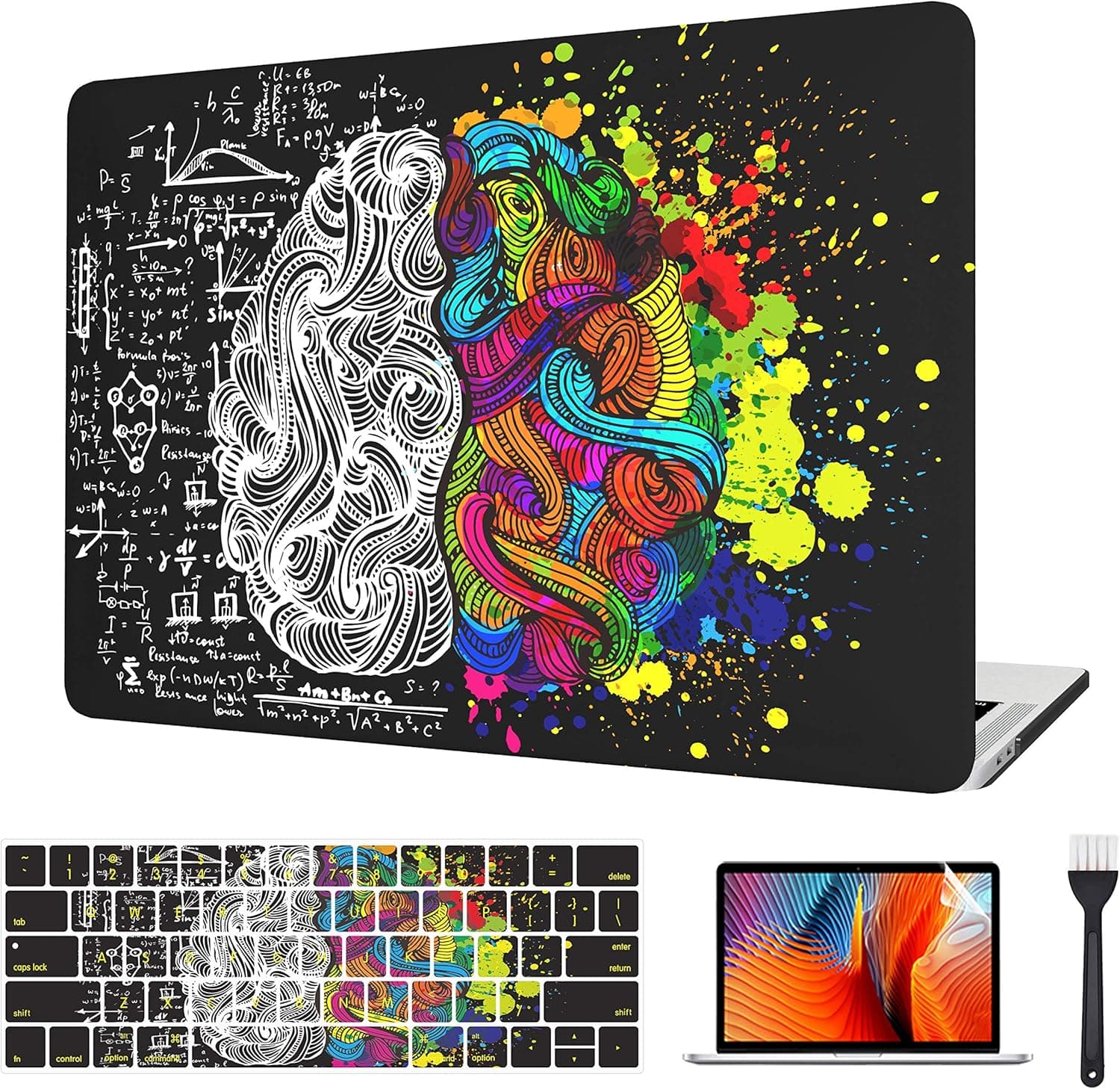 VAESIDA for MacBook Case 12 Inch Retina Left Brain and Right Brain Mac Cover & Printing Keyboard Cover & Screen Protector ONLY for Mac 12" Retina Dispaly 2015-2017 (A1534), Black Left&Right Brain