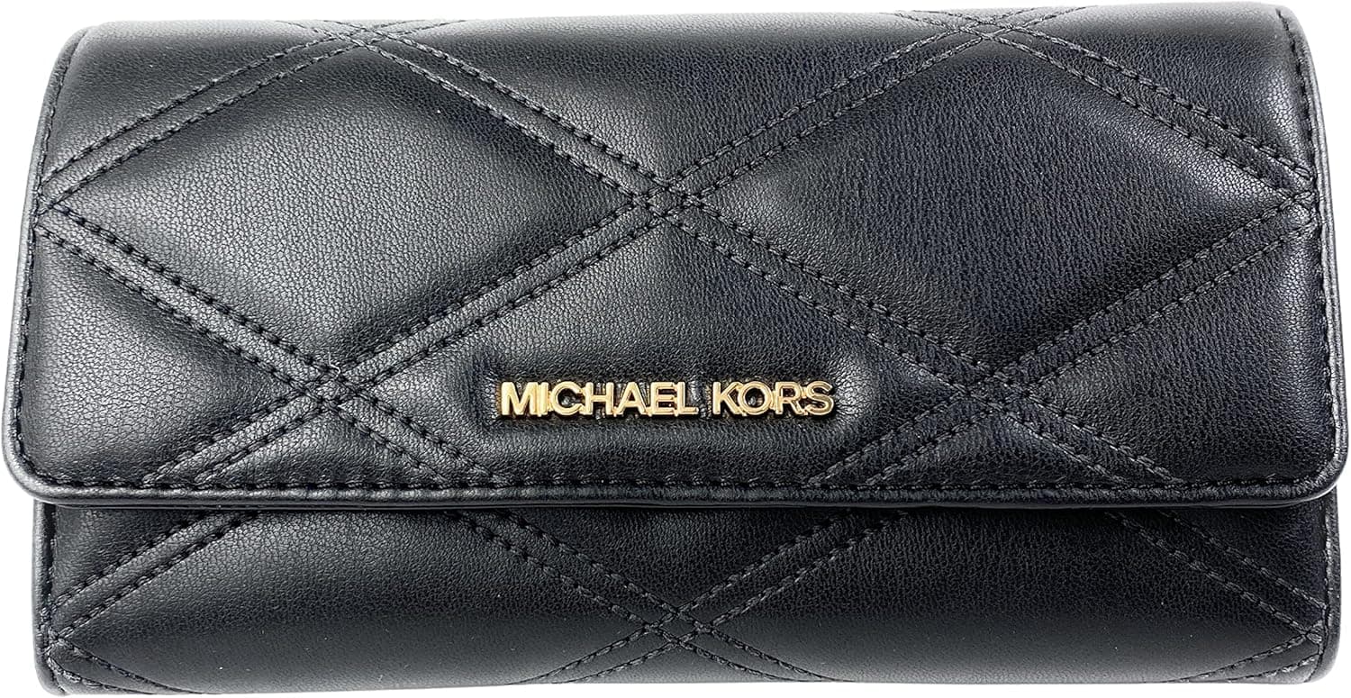 Michael Kors Jet Set Travel Large Trifold Wallet Vegan Leather (Black)