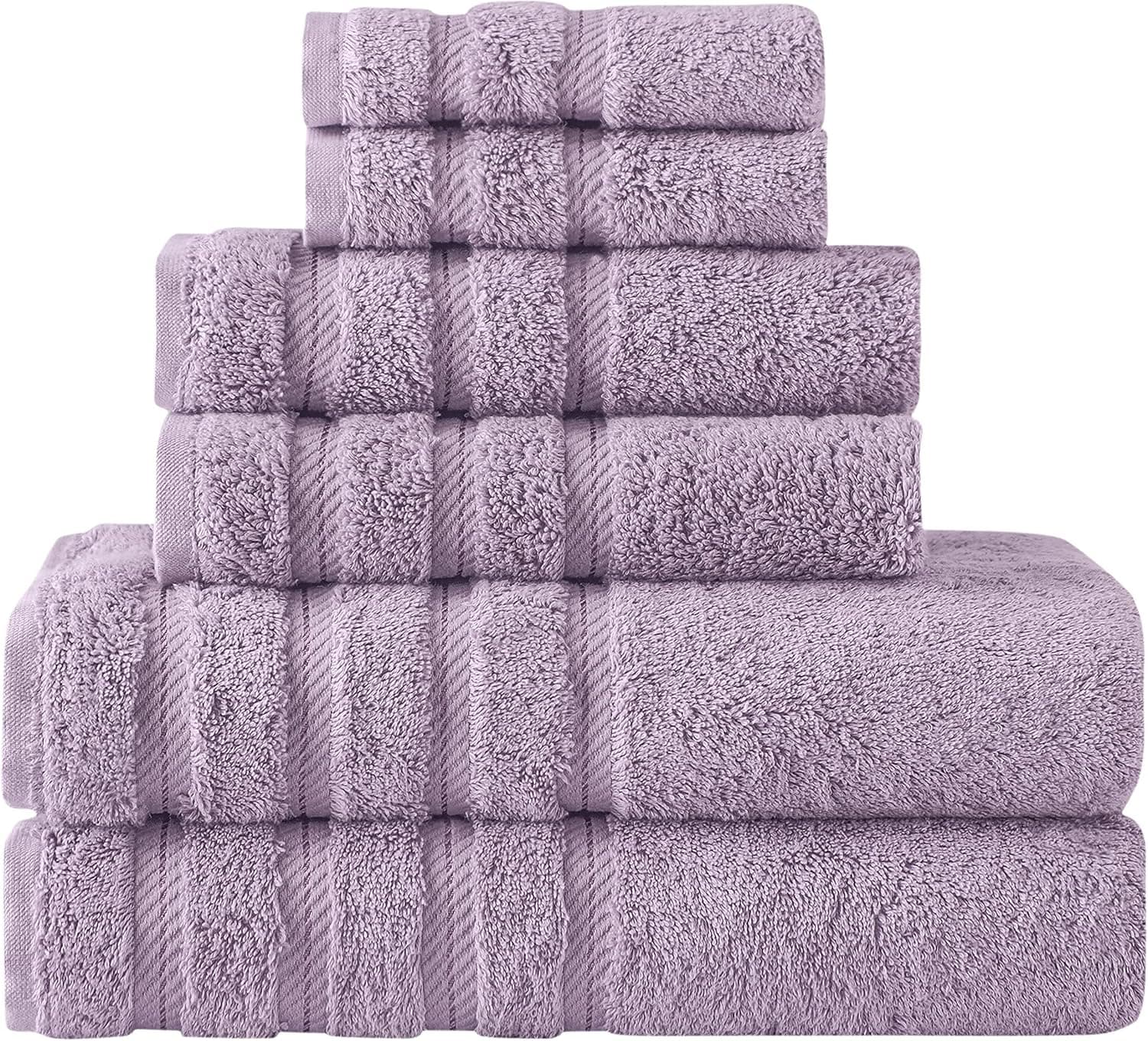 Towels Beyond American Cotton 6 Piece Premium Towel Set - Soft and Luxurious, 2 Bath Towels, 2 Hand Towels and 2 Washcloths (Lilac)