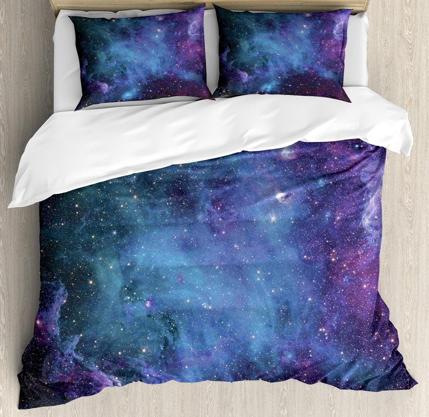 Ambesonne Outer Space Duvet Cover Set, Galaxy Stars in Space Celestial Astronomic Planets in The Universe Milky Way, Decorative 3 Piece Bedding Set with 2 Pillow Shams, King Size, Navy Purple