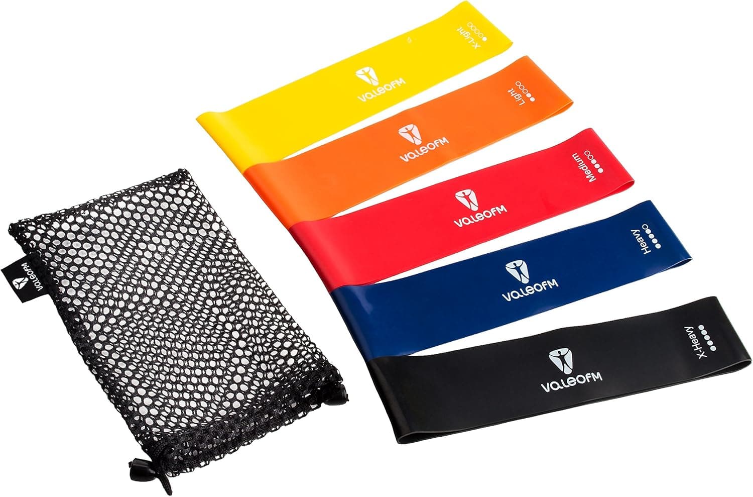 Mini Exercise Bands for Legs, Butt & Whole Body Set of 5 - for Fitness, Yoga, Pilates, Core Workout, Rehabilitation, PT - With Storage Bag. Closed Mini Loops 12" x 2" of 5 Tensile Strength Levels