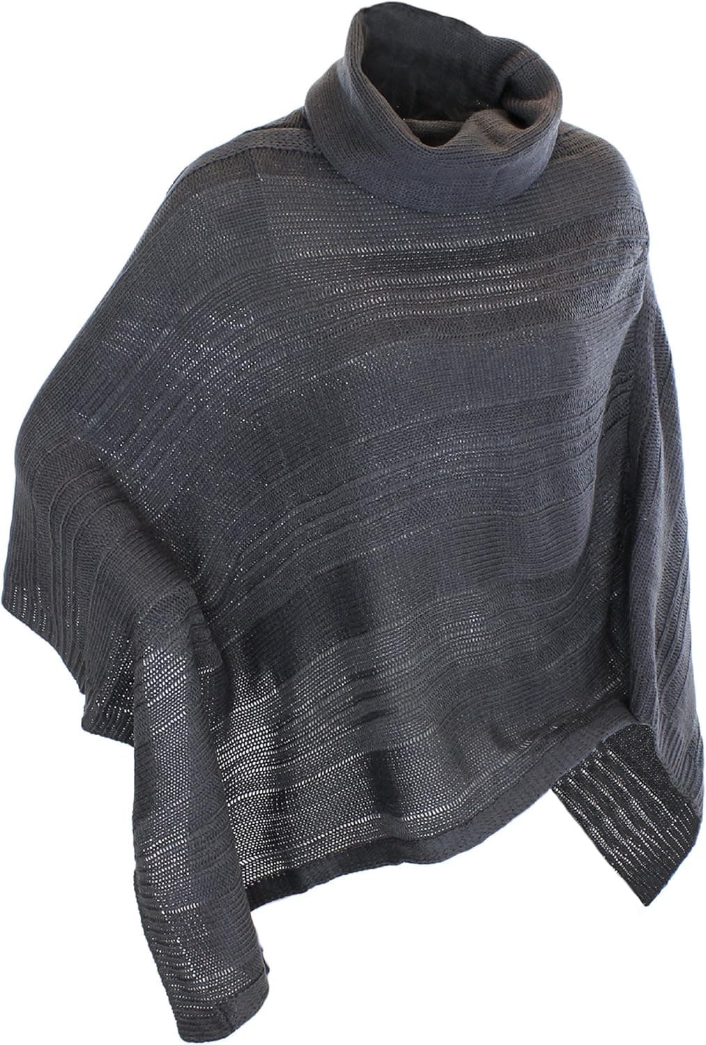 Sweater Knit Cowl Neck Poncho Shawl Wrap in Beige, Black & Grey - Tunic Length