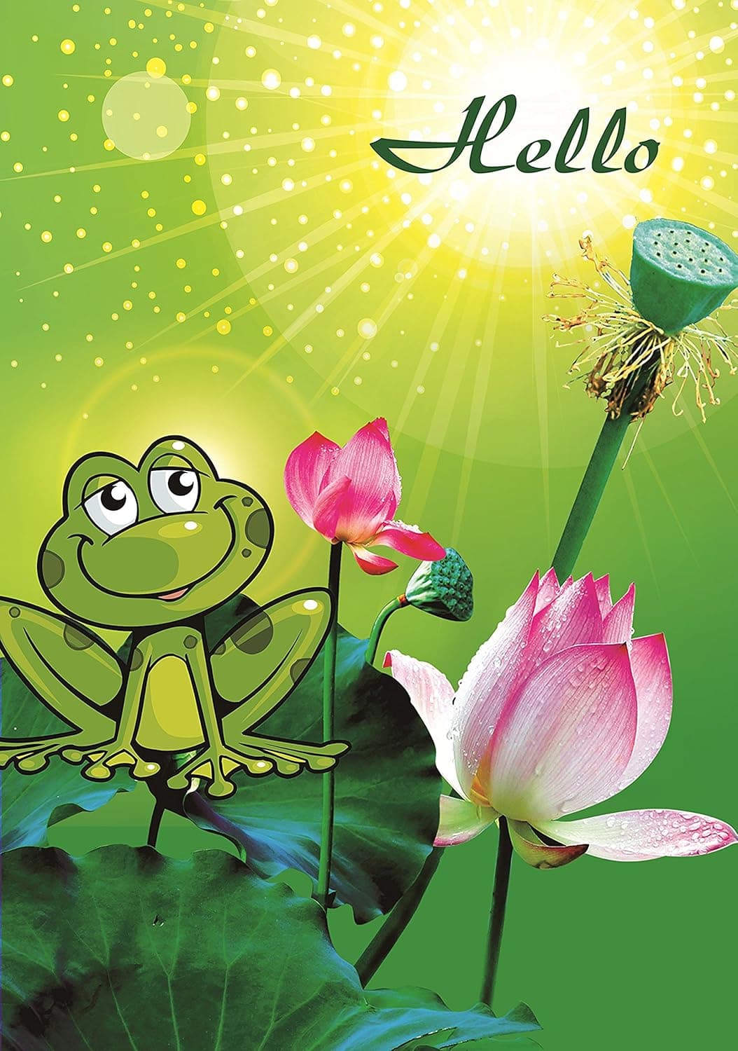 ALAZA Home Decorative Outdoor Double Sided Cartoon Frog Garden House Yard Flag Decorations, Lotus Flower Seasonal Welcome Flags 28 x 40 Spring Summer Gift