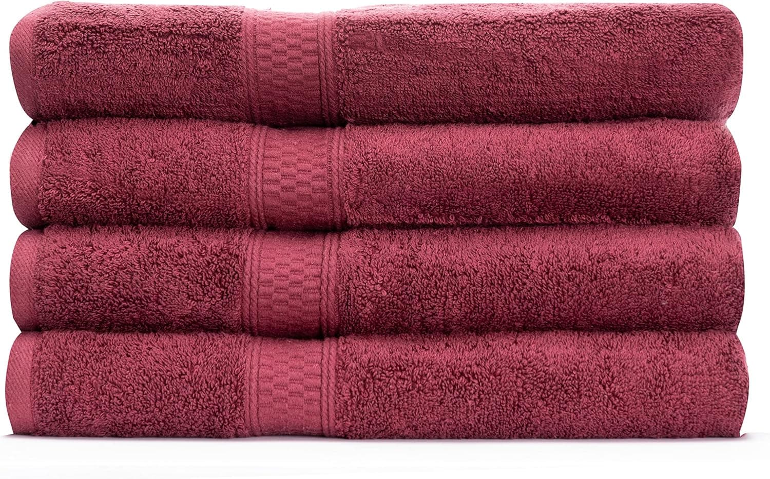 4 Piece Bathroom Towel Set - 4 Large Bath Towels (54" x 27") - 100% Ring Spun 600 GSM Cotton - Premium Naturally Soft, Ultra-Absorbent, Machine Washable Restroom Towel Sets (Wine Red)