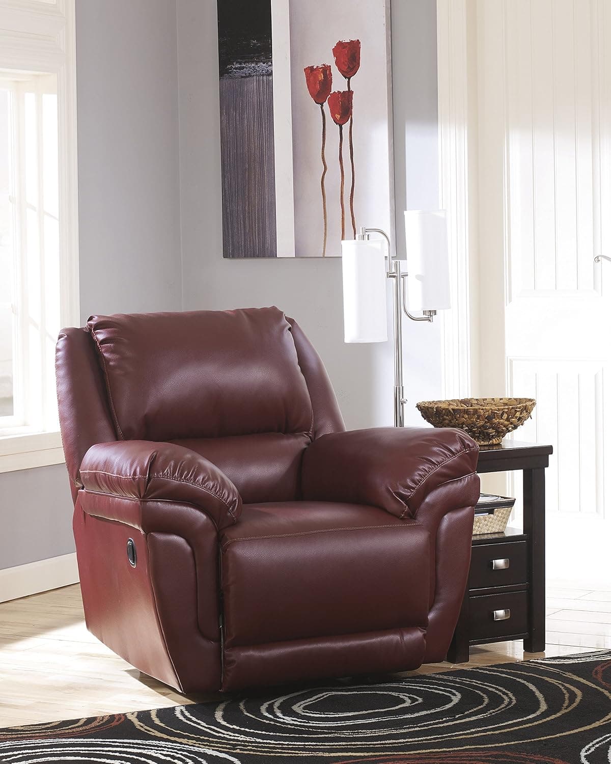 Magician DuraBlend Contemporary Garnet Faux Leather Contemporary Rocker Recliner Chair