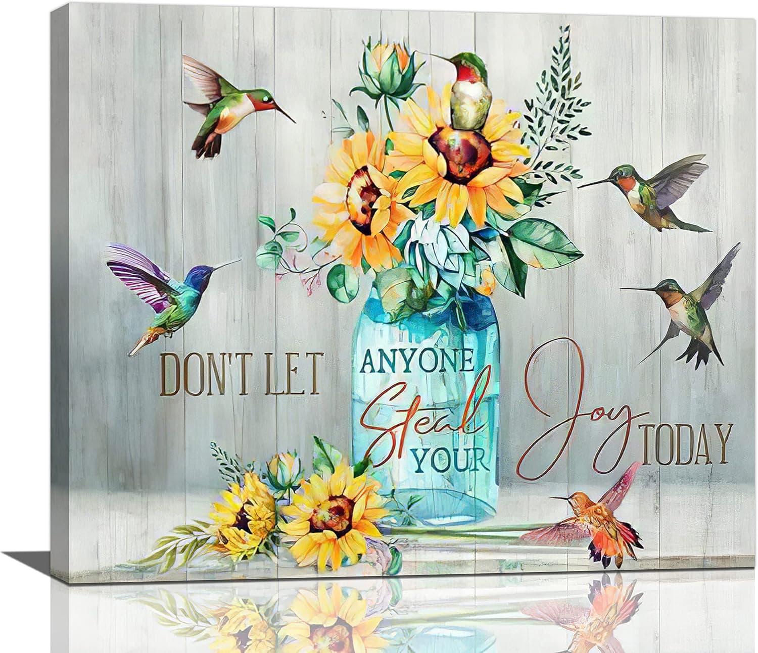 Abstract Hummingbird Sunflower Wall Art Canvas Inspirational Quotes Poster Farmhouse Flowers Artwork Modern Home Decorations Framed And Stretched Ready to Hang for Living Room Bedroom Office20x24Inch