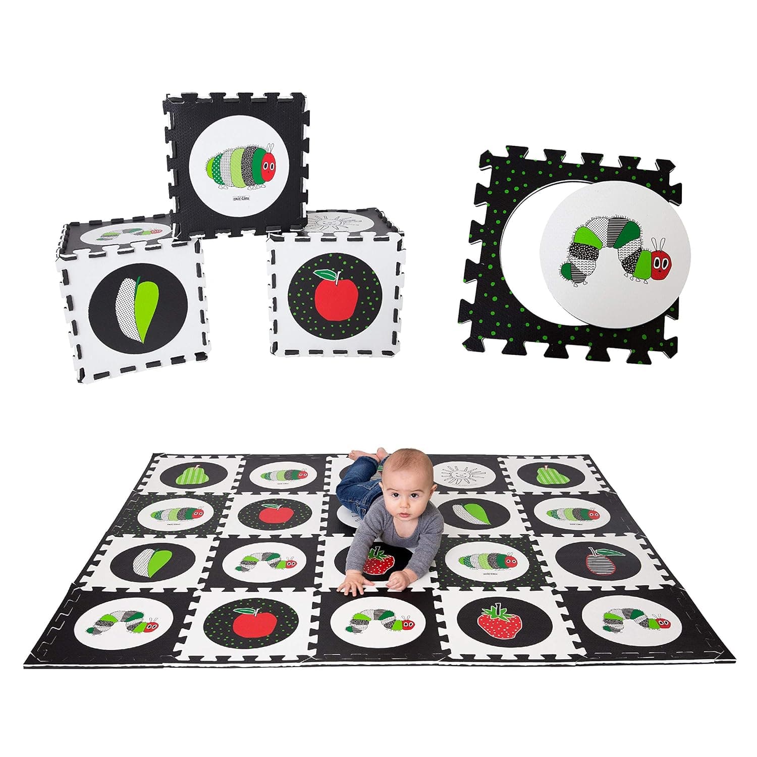 Eric Carle Interlocking Baby Play Mat, Very Hungry Caterpillar Foam Floor Tiles for Infants and Children, 52" x 65"