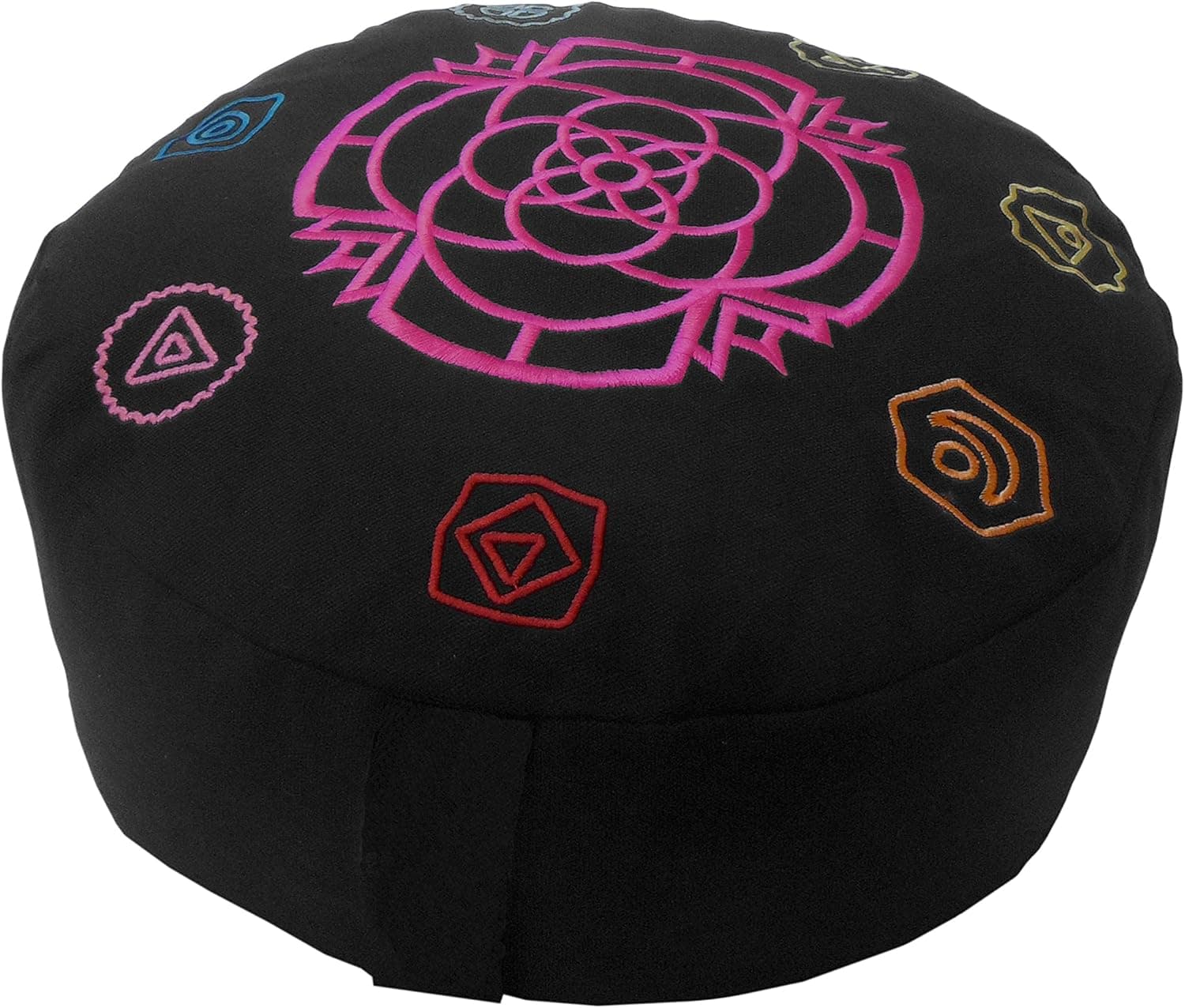 Bean Products Zafu Meditation Cushion, Round, Cotton Chakra Black - Filled with Organic Buckwheat