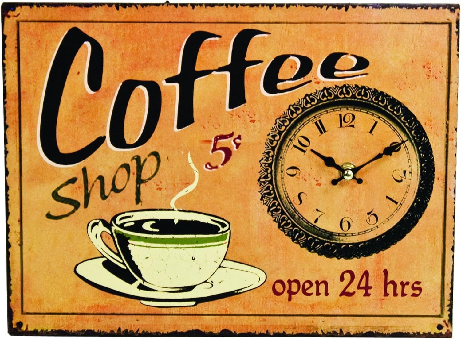 Antique Style Coffee Shop Sign Wall Clock