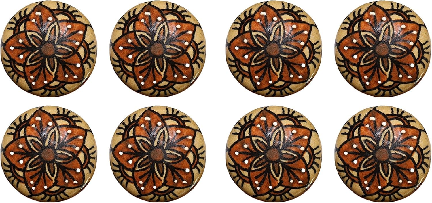 Ceramic Cabinet Knobs Cupboard Wardrobe Drawer Dresser Pulls Indian Handpainted and Decorative Knobs 8 Pcs.