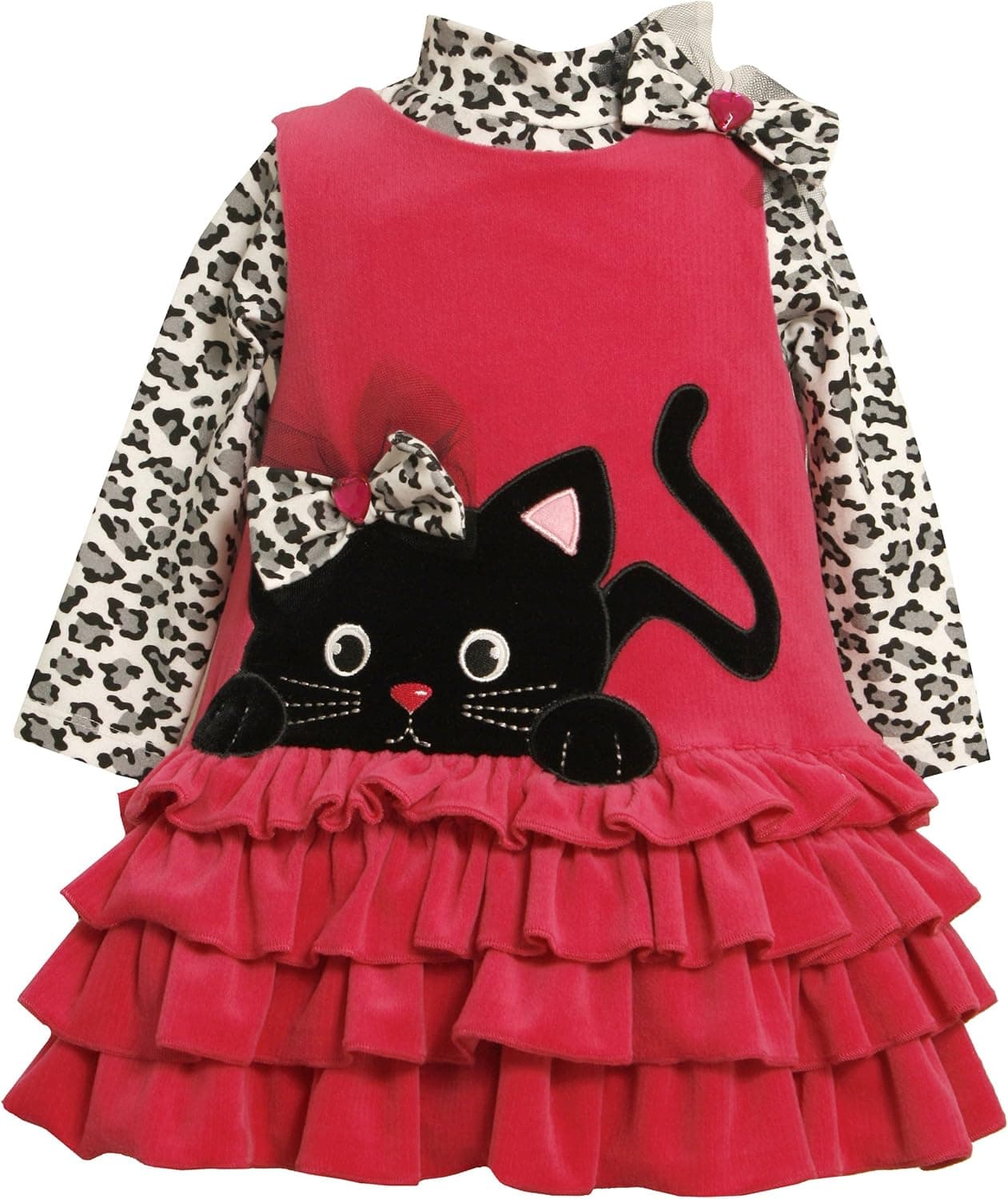 Bonnie Baby-Girls Newborn Cat Applique Ribbed Velour Jumper Suit