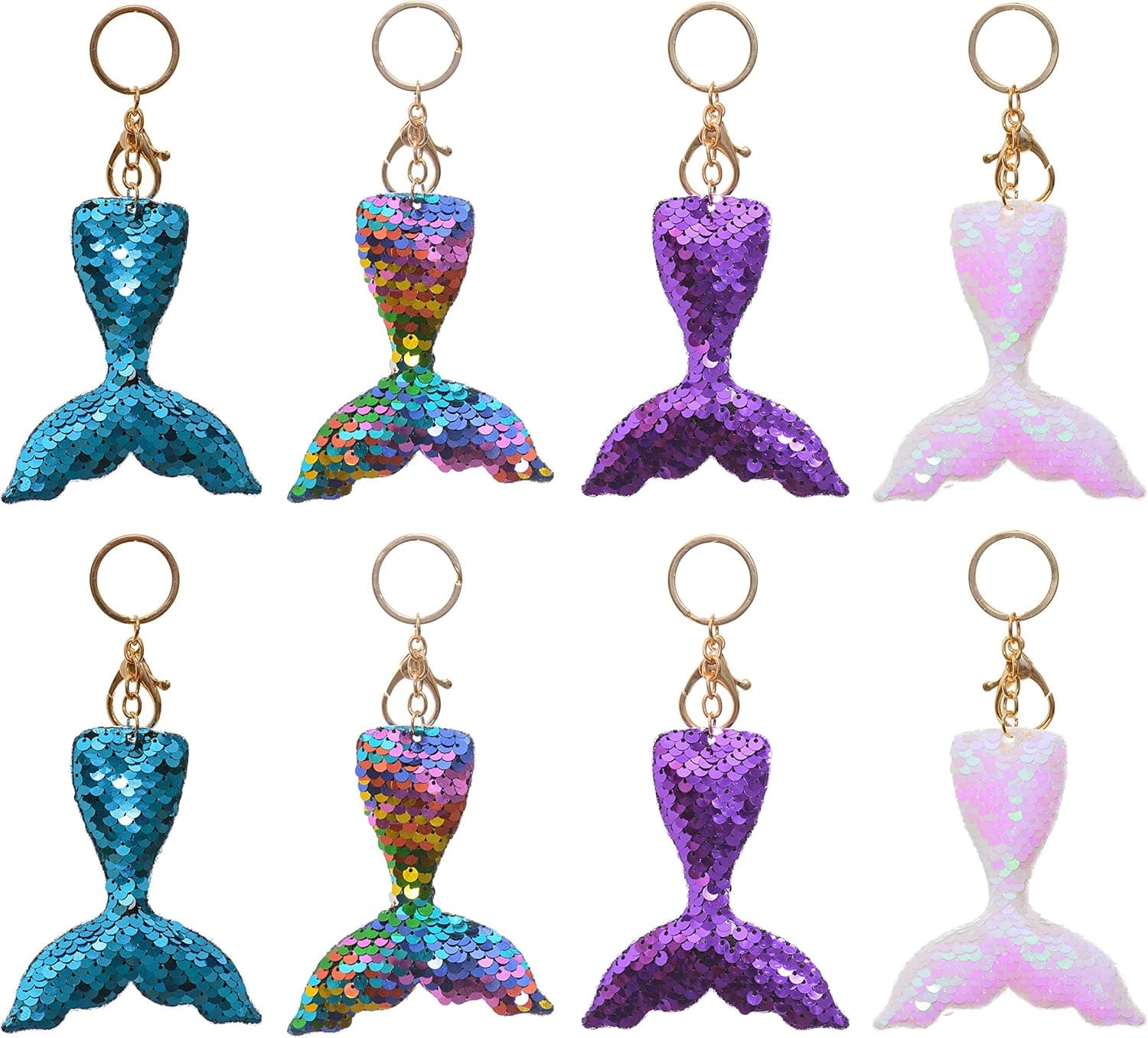 8 Pack Sequin Keychain Party Favors Flip Sequin Glitter Mermaid Tail Keychains Kids Girls Birthday Party Supplies
