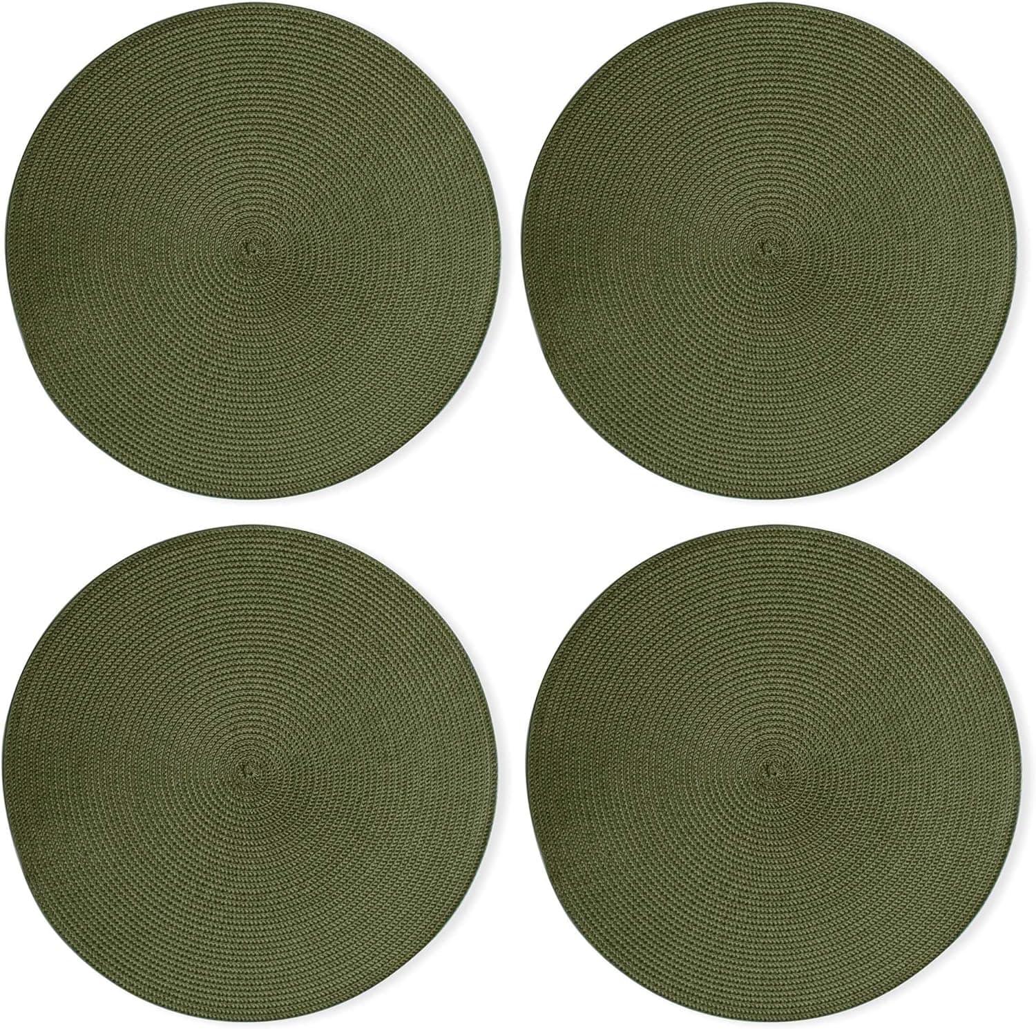 tag 555035 Round Woven Placemat, 15-Inch, Olive, Set of 4