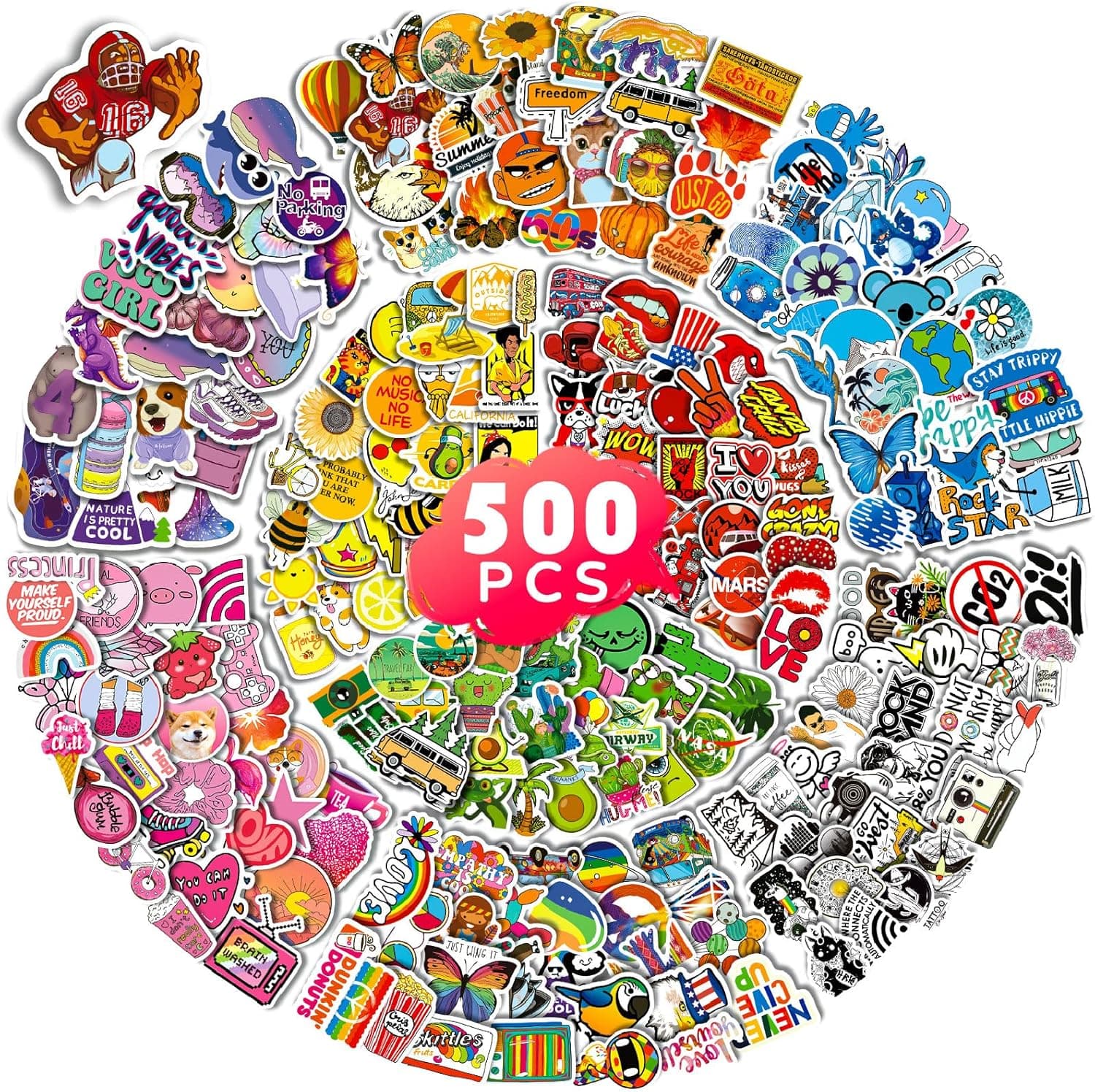 500 PCS Stickers for Water Bottles, Colorful Vinyl Stickers for Teens, Water Bottle Stickers for Laptop, Phone Case, Skateboard, Hydroflask, Stickers for Kids Adults-Medium Size