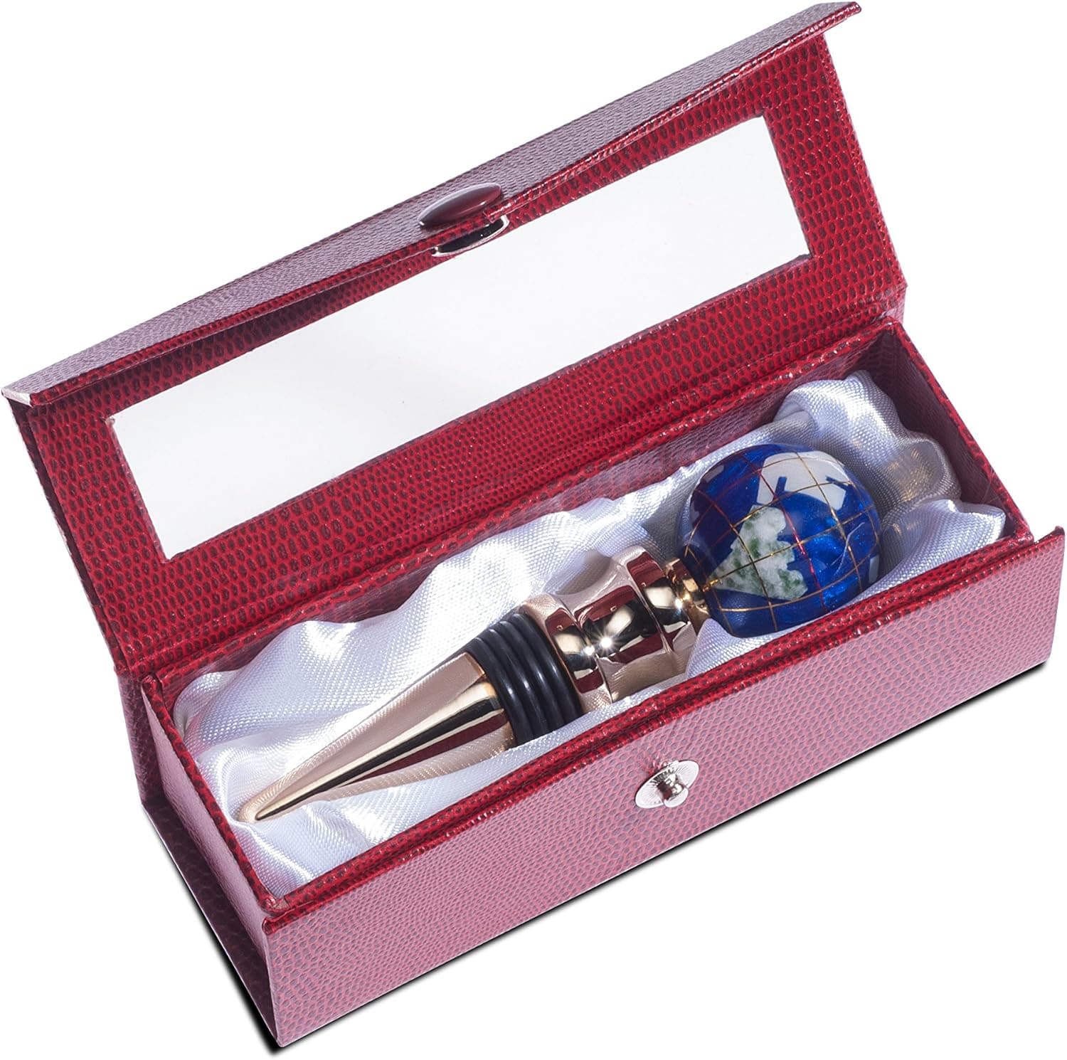 Caribbean Blue Gemstone Globe Bottle Stopper With Gold Base