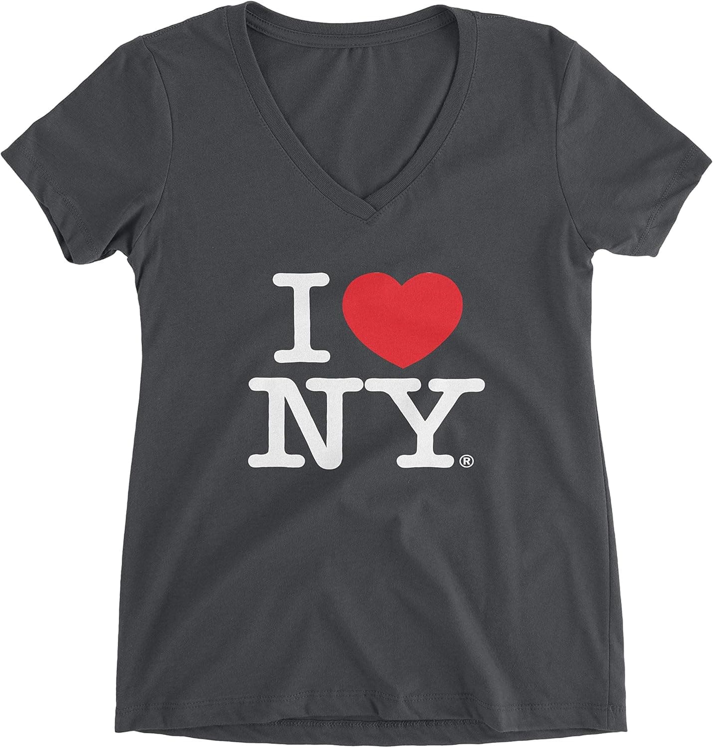 I Love NY Charcoal V-Neck T-Shirt Spandex Ladies Heart New York Womens Tee