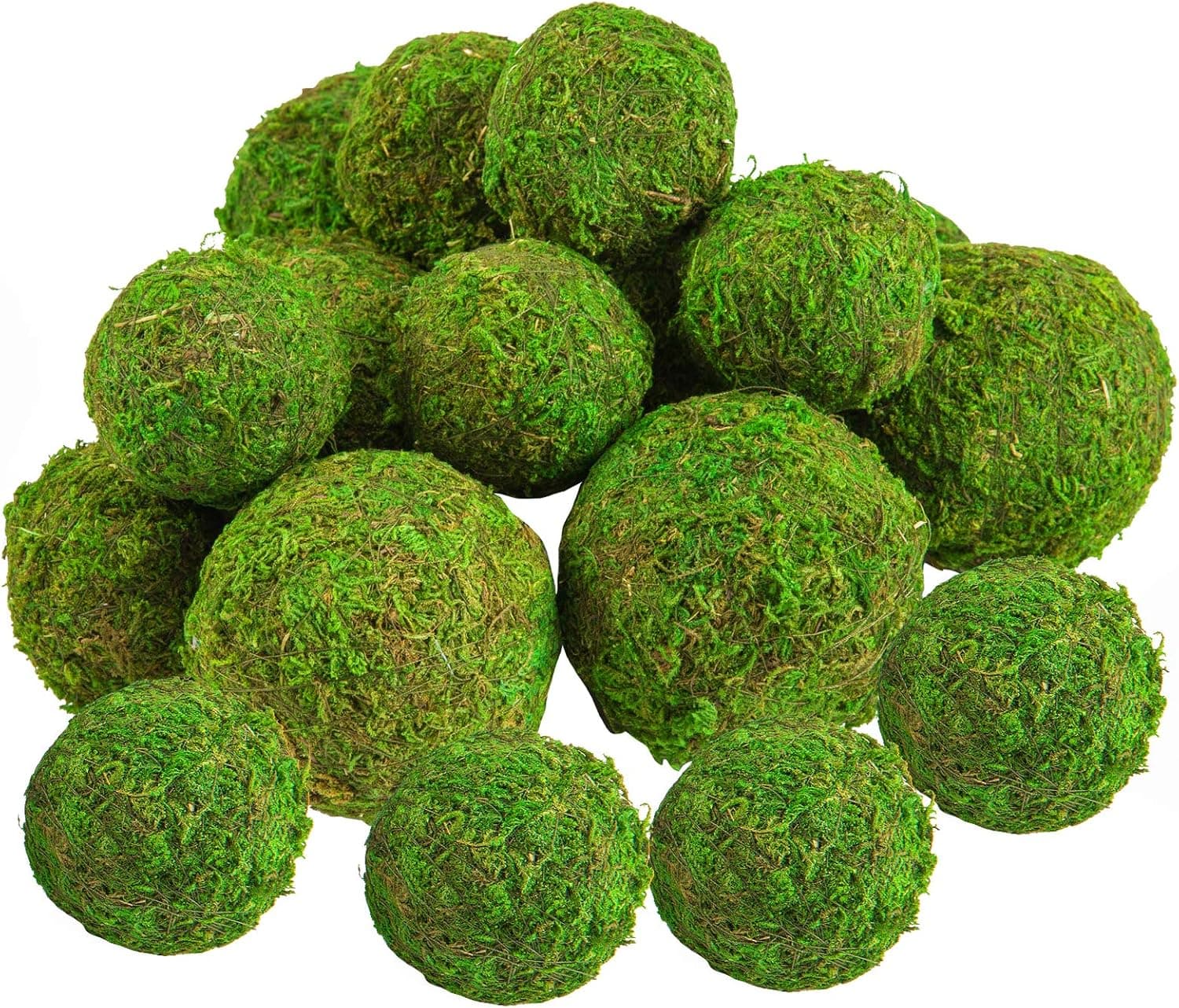 18 Pack Decorative Faux Dried Moss Balls- 6pcs 3.1" Artificial Green Plant Mossy Globes+ 12pcs 2.2" Handmade Sphere Moss Hanging Balls for Home Garden Decors Party Wedding Display Supplies Photo Props