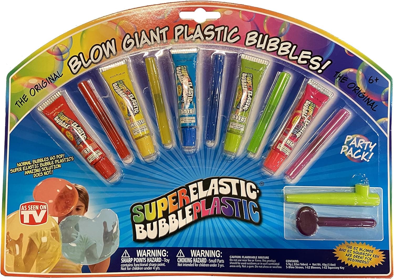Super Elastic Bubble Plastic Party Pack-5 Color Tubes-by Nowstalgic Toys