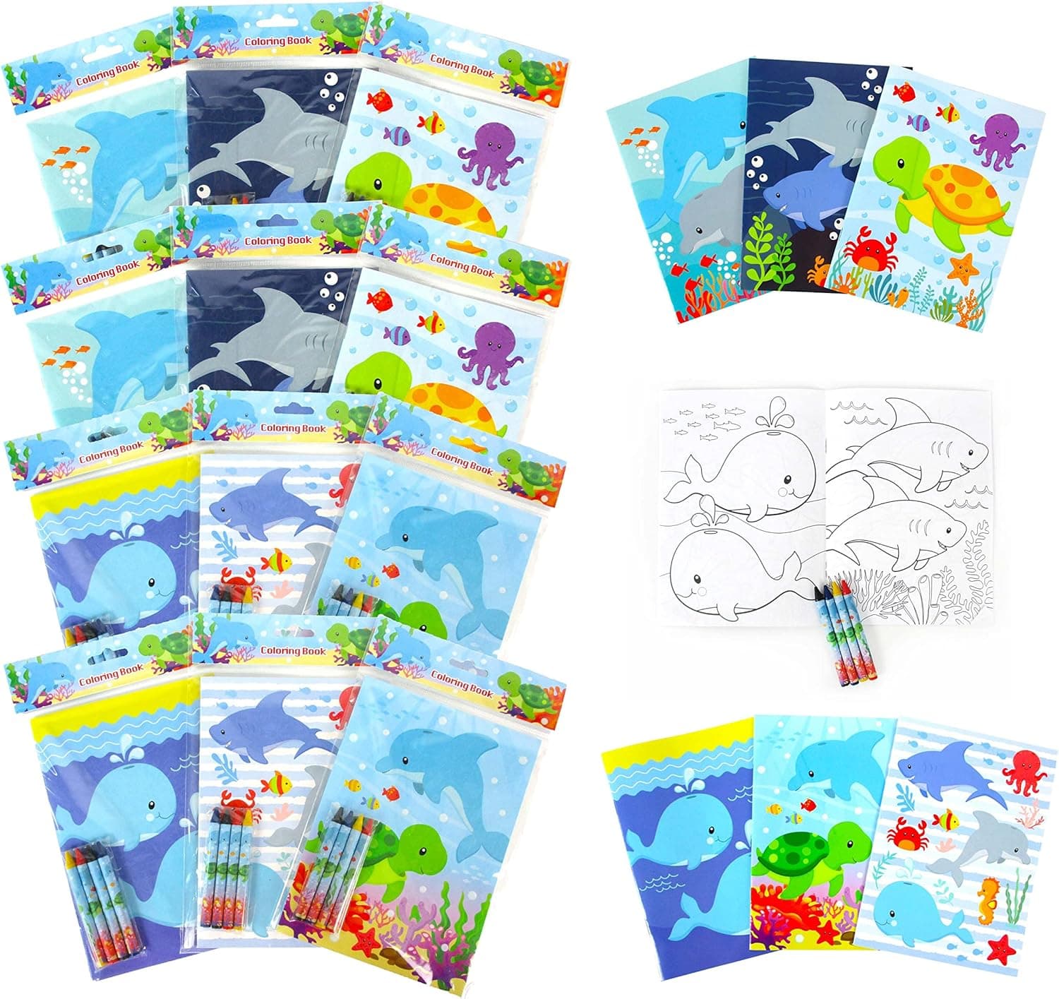 TINYMILLS Sea Turtles Animals Coloring Book Set with 12 Coloring Books and 48 Crayons Ocean Animals Birthday Party Supplies Favor Bag Filler Carnival Prizes Rewards Stocking Stuffers Classroom Party