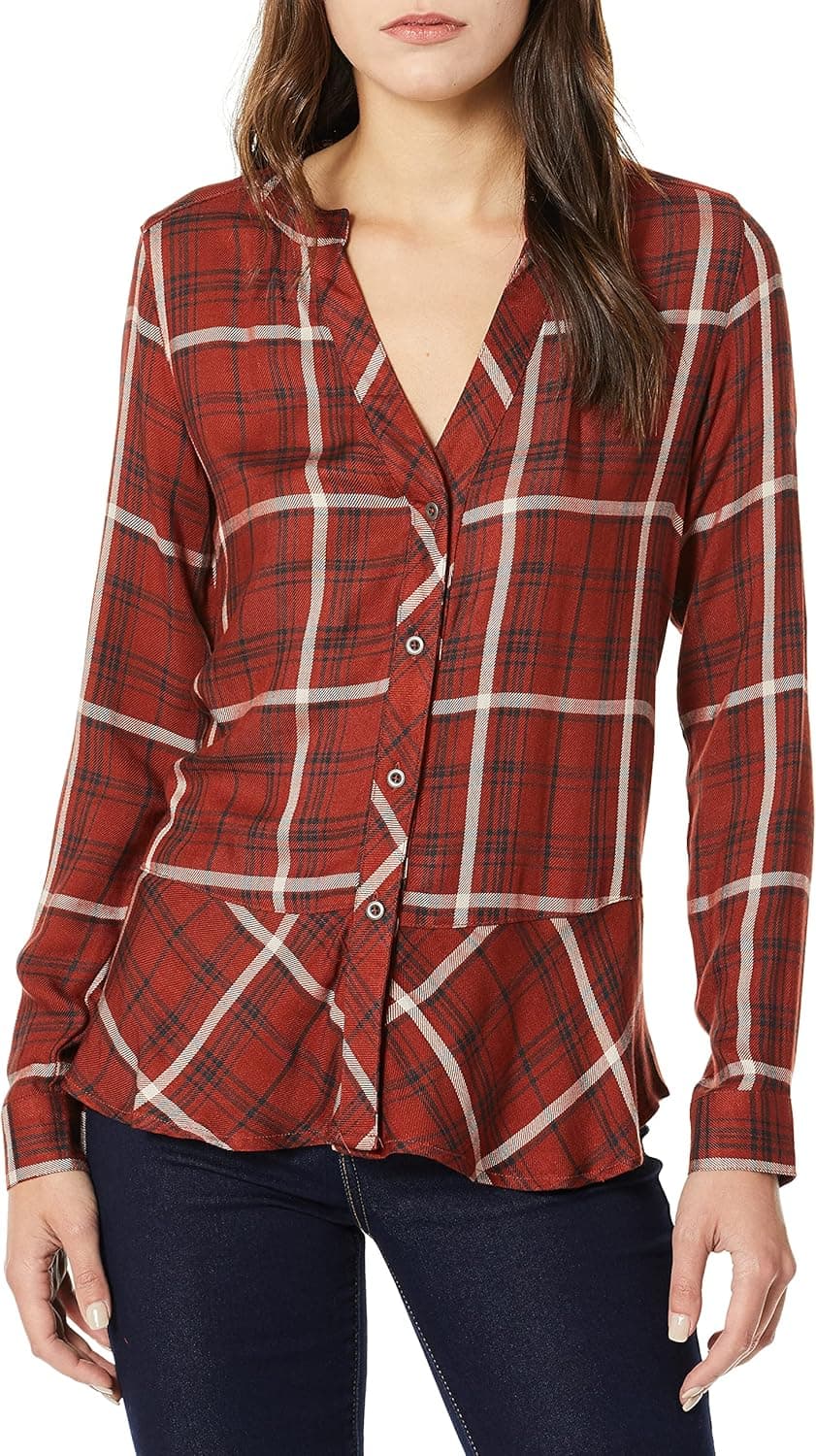 reCreation Women's Long Sleeve Button Front Peplum Top