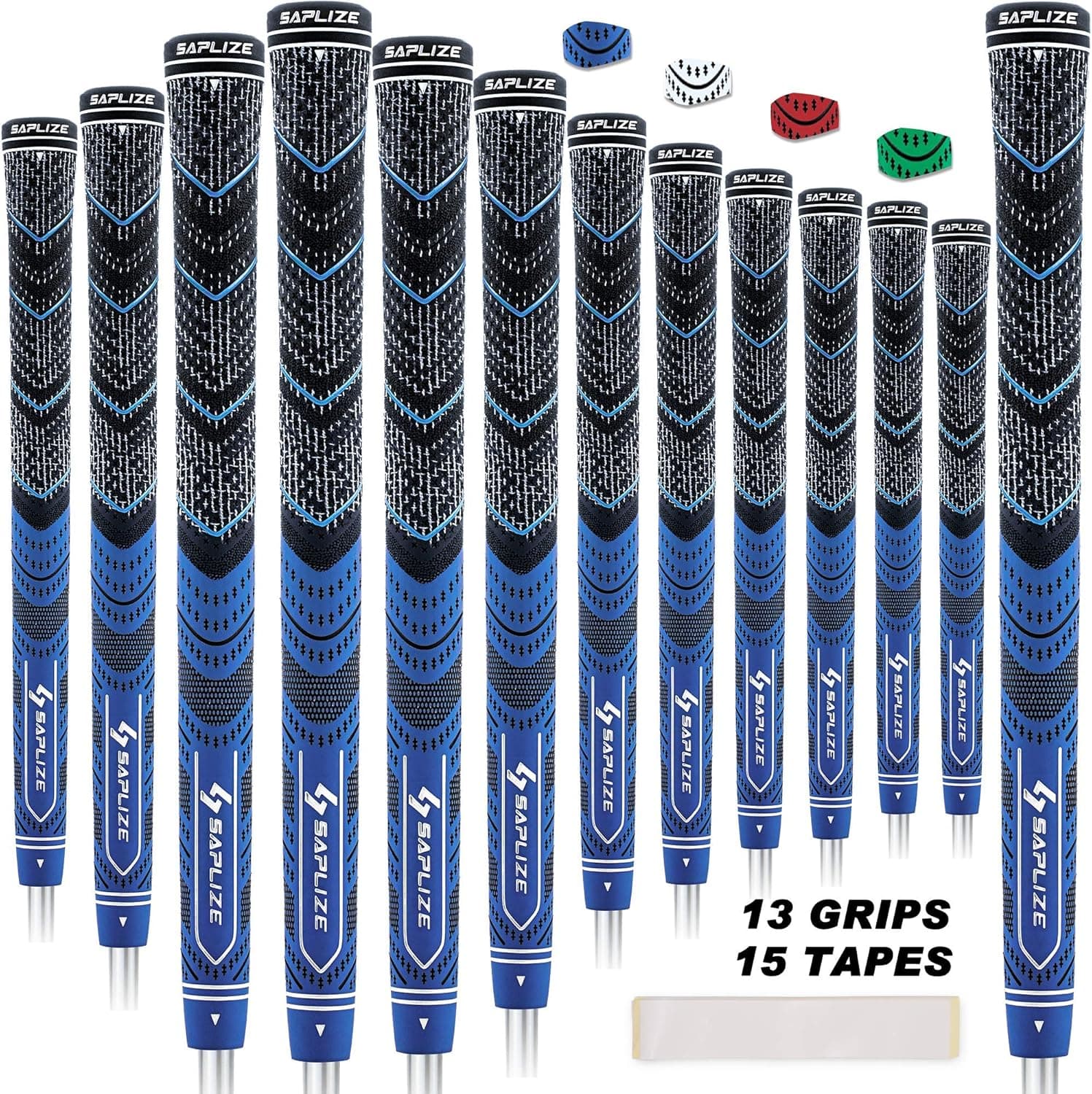SAPLIZE 13 Golf Grips,4 Colors Available, with Tapes or with Sovlent Kit, Compound Hybrid Rubber Golf Club Grips, Standard/Midsize