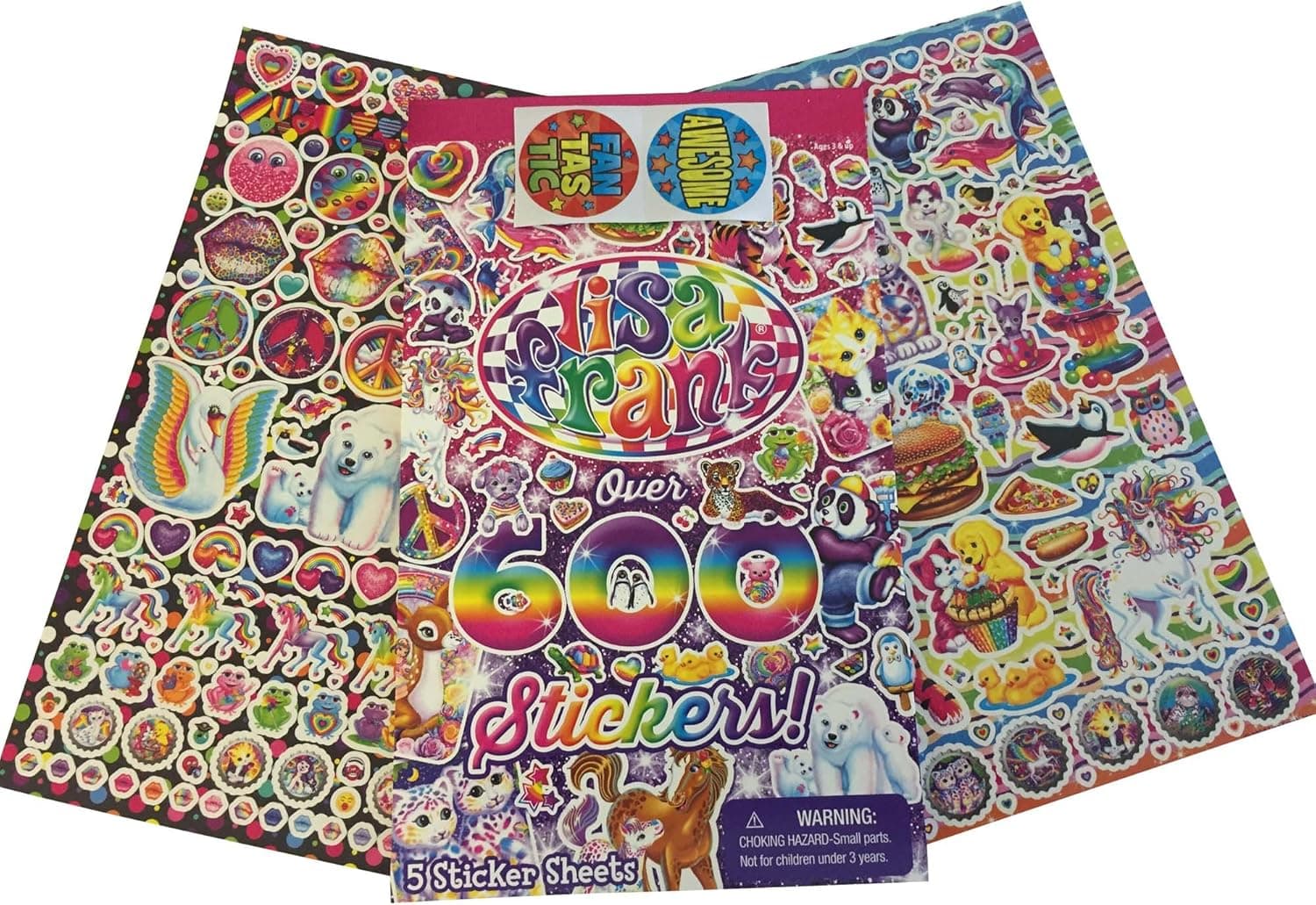 Lisa Frank Stickers ~ Over 1200 ~ (2 pack of 600 Stickers) plus two bonus Motivational & Reward Stickers. Includes Majestic Unicorn, Fancy Feast Kitty, Dancing Dolphins, Hunter Leopard & More