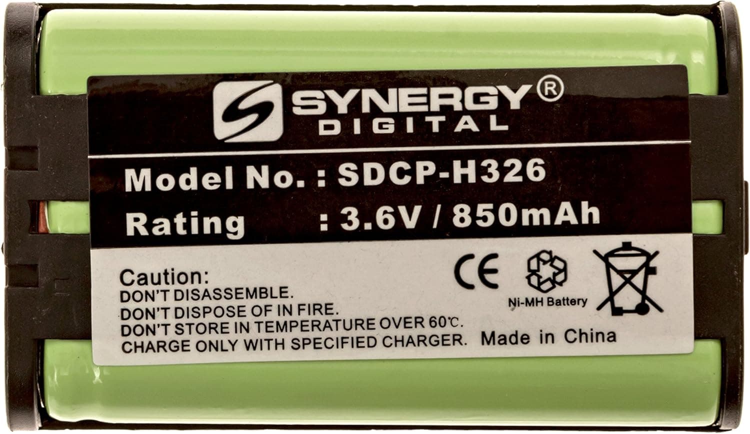 Synergy Digital Cordless Phone Batteries, Compatible with Panasonic KX-TGA450B Cordless Phone, (Ni-MH, 3.6V, 850 mAh), Combo-Pack Includes: 2 x SDCP-H326 Batteries