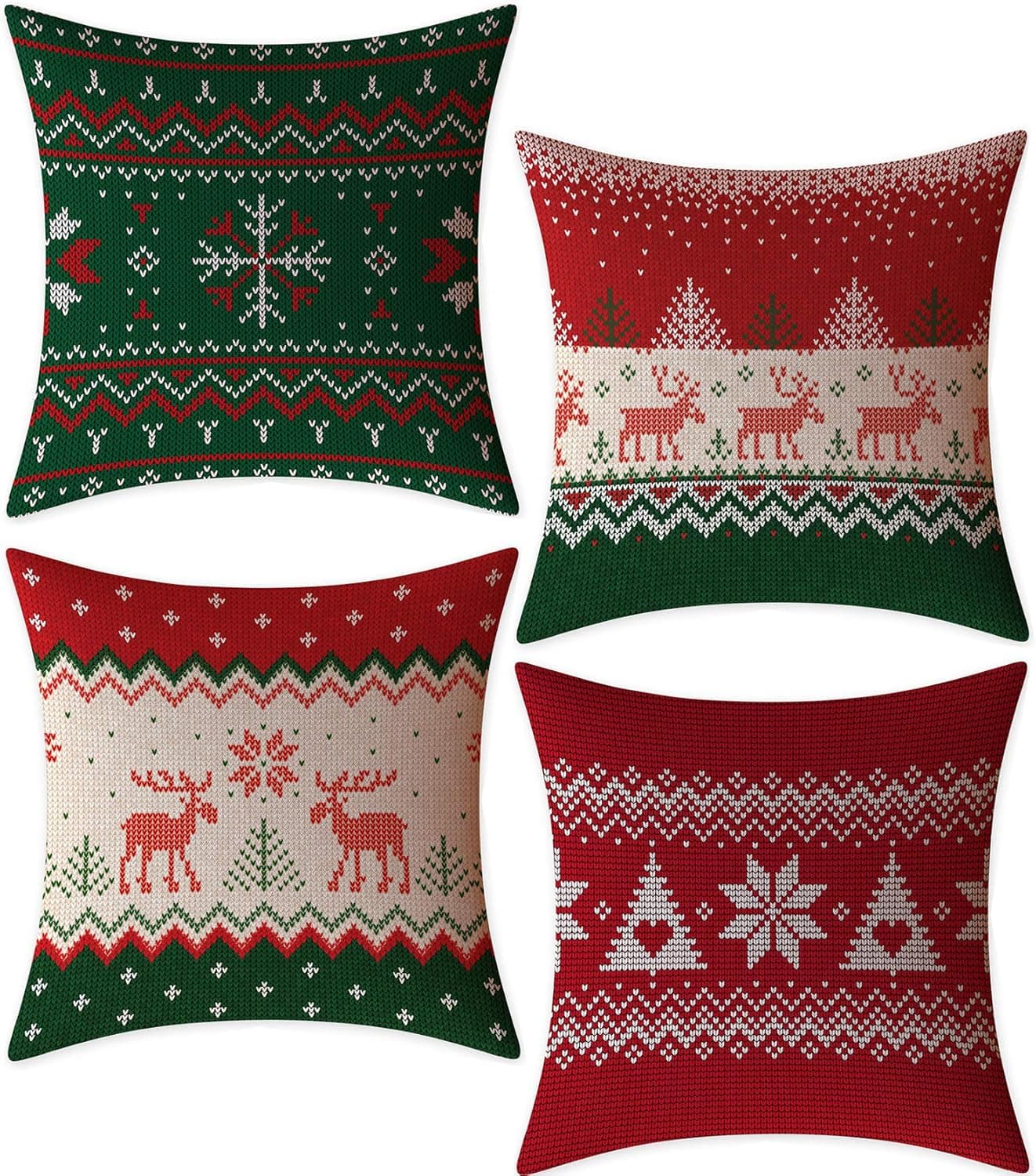 FeelAtHome Throw Pillow Covers Cases 18 x 18 Inches | Set of 4 (Christmas Snow) - Cozy Decorative Throw Pillow Cases for Home, Couch, Sofa - 4PCS Zip Accent Pillow Cover 100% Quality Linen Fabric