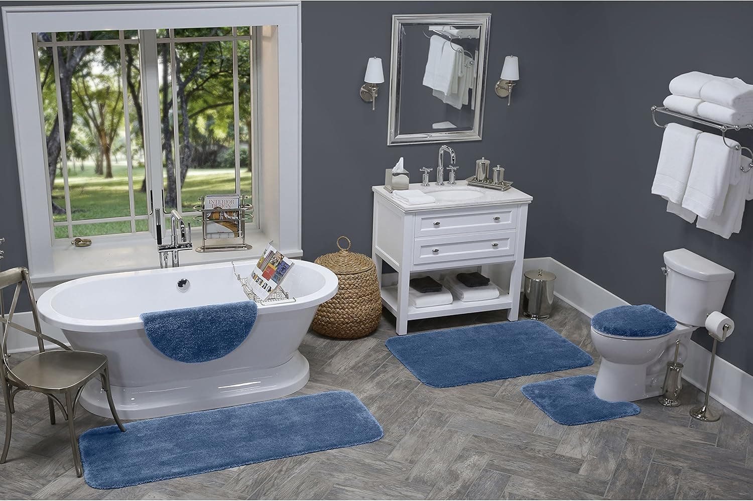 Maples Rugs Cloud Bath 23.5" X 39" Washable Non Slip Bath Mat [Made in USA] for Kitchen, Shower, and Bathroom, Federal Blue
