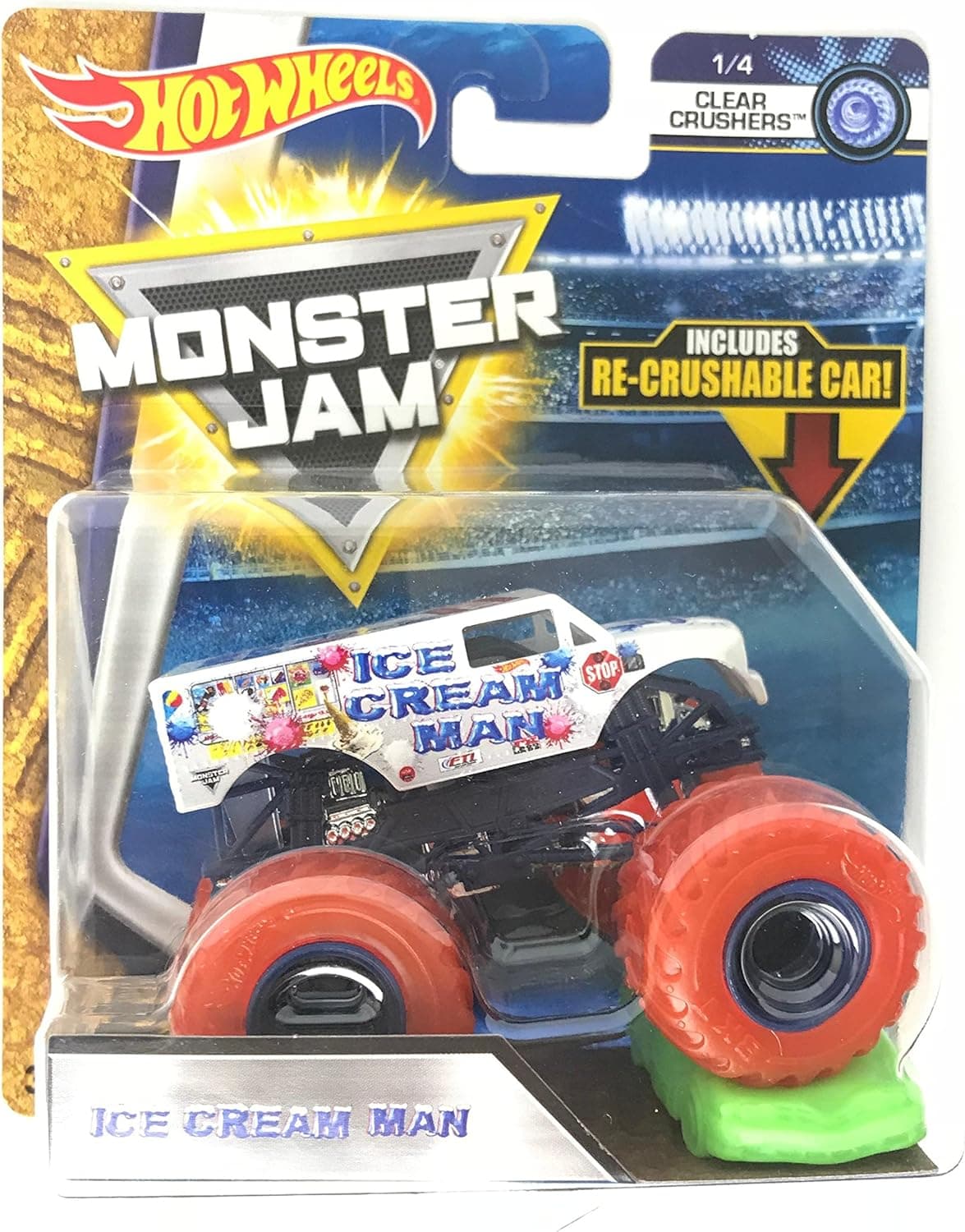 Hot Wheels Monster Jam 2018 Clear Crushers Ice Cream Man (Includes Re-Crushable Car) 1:64 Scale