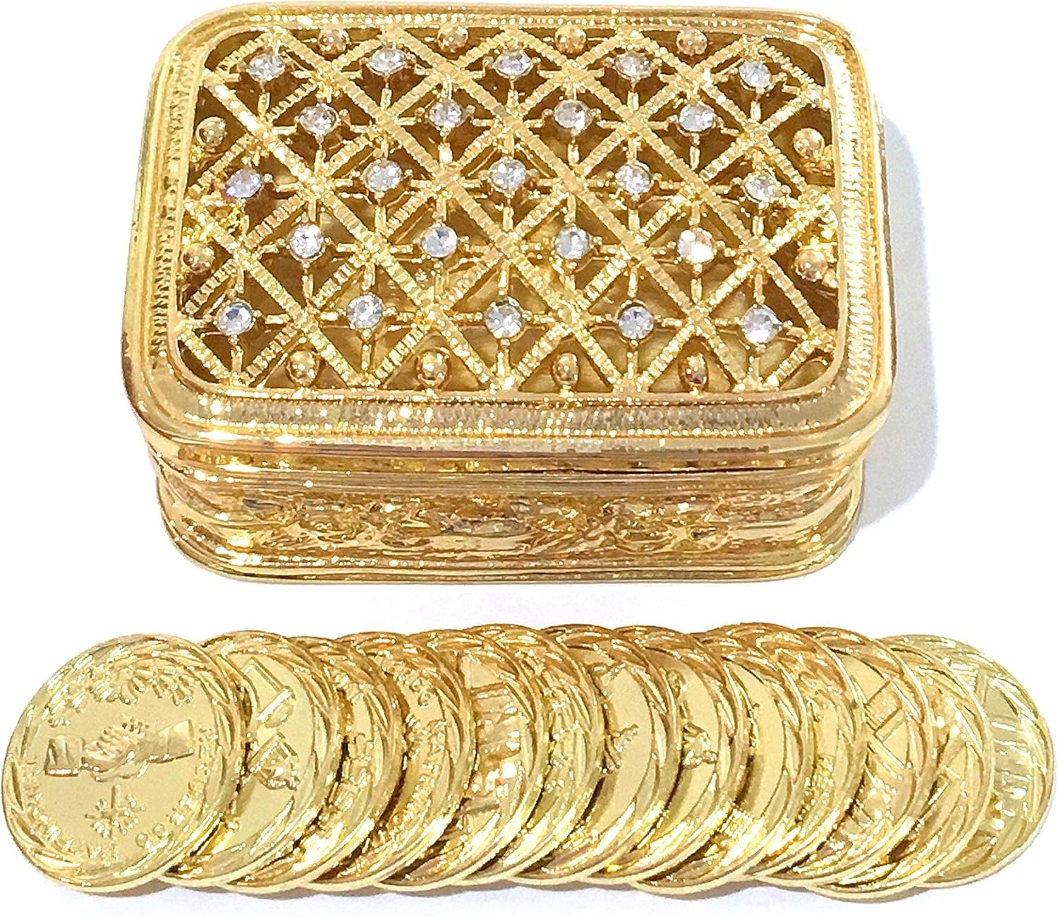 Rectangular Rhinestone Gold Wedding Arras Box & Unity Coins Arras de boda