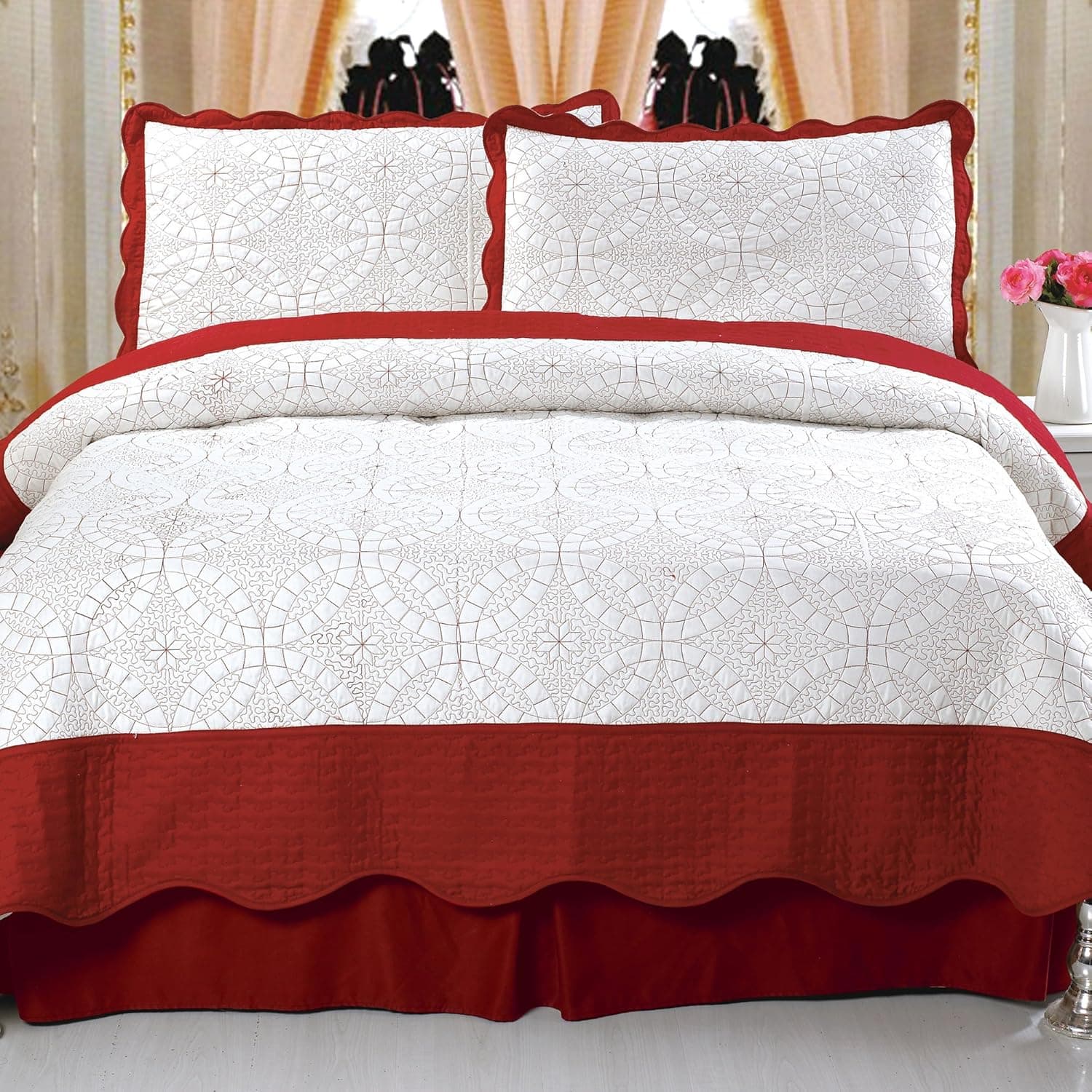 Bedford Home Lydia Embroidered 3-Piece Quilt Set, Full/Queen