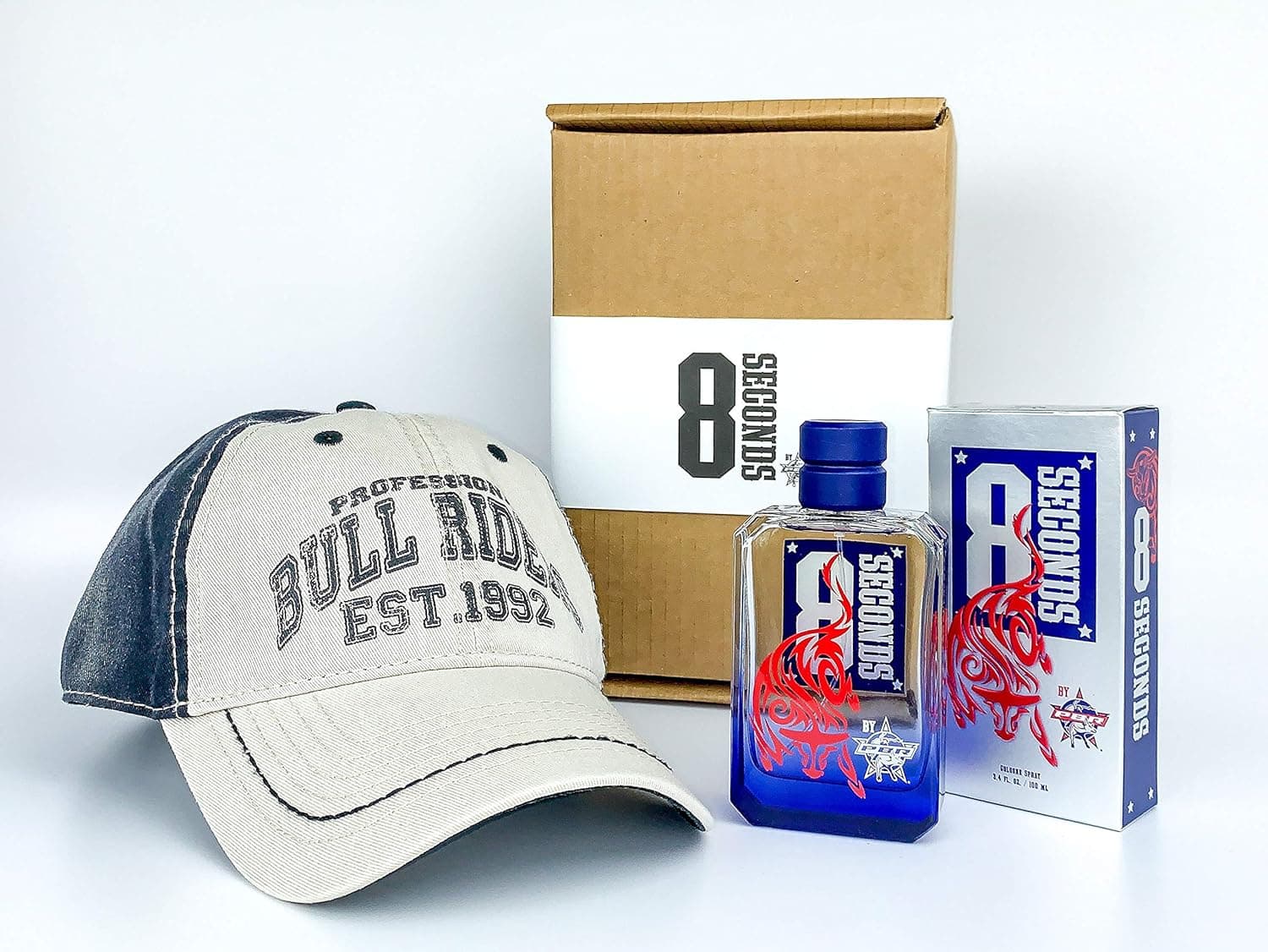 PBR 8 Seconds 2 Piece Holiday Gift Set - includes PBR 8 Seconds Cologne 3.4 oz & PBR Collegiate Baseball Cap with Velcro Closure - Cologne for Cowboys and Bull Riding Fans
