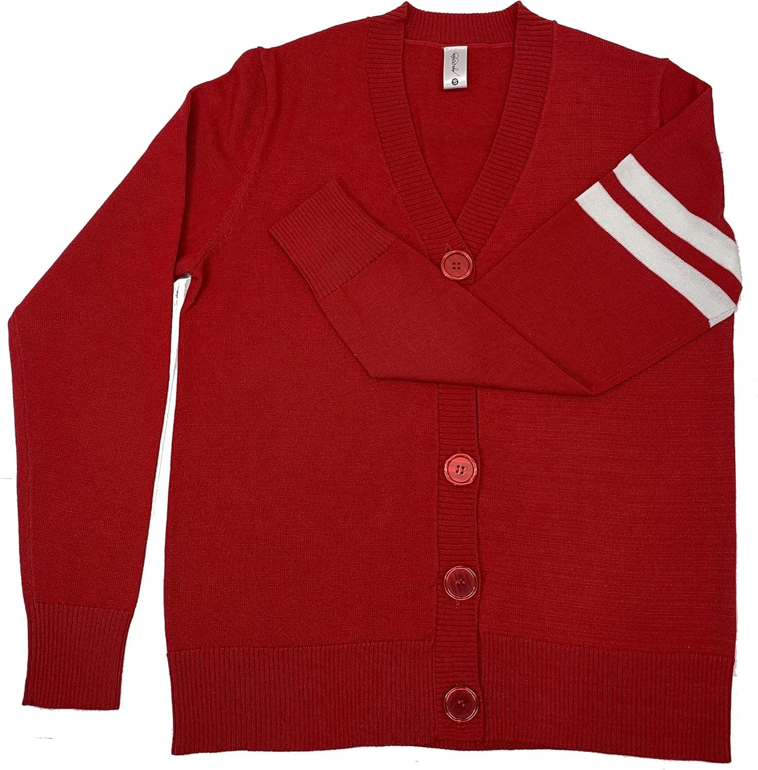 Hip Hop 50s Shop Women's Letterman Vee Neck Cardigan Sweater Button Down Long Sleeve Knit