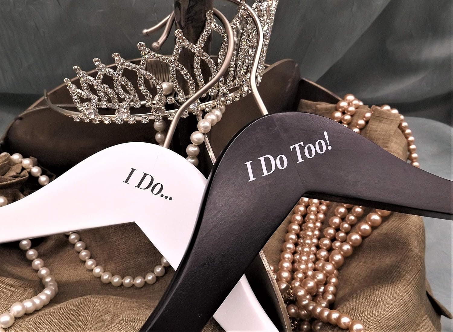 NAHANCO IDO20117 Bridal Hanger Set, White Wooden Hangers Imprinted with I Do and I Do Too, 17” (2 Piece Set)