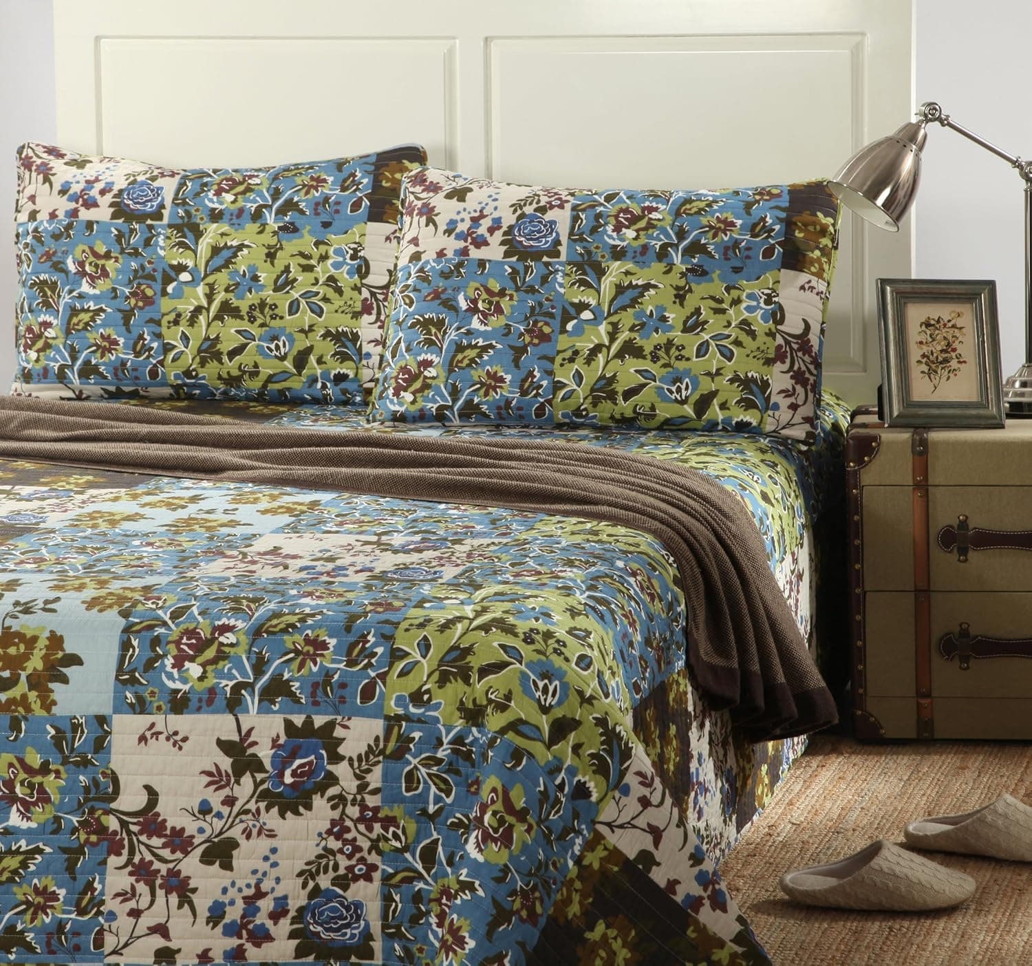 Tache Cotton Quilt Queen Size - Lost Forest - Lightweight Blue, Green, Brown Patchwork Queen Size Bedspreads Coverlet Set - Queen