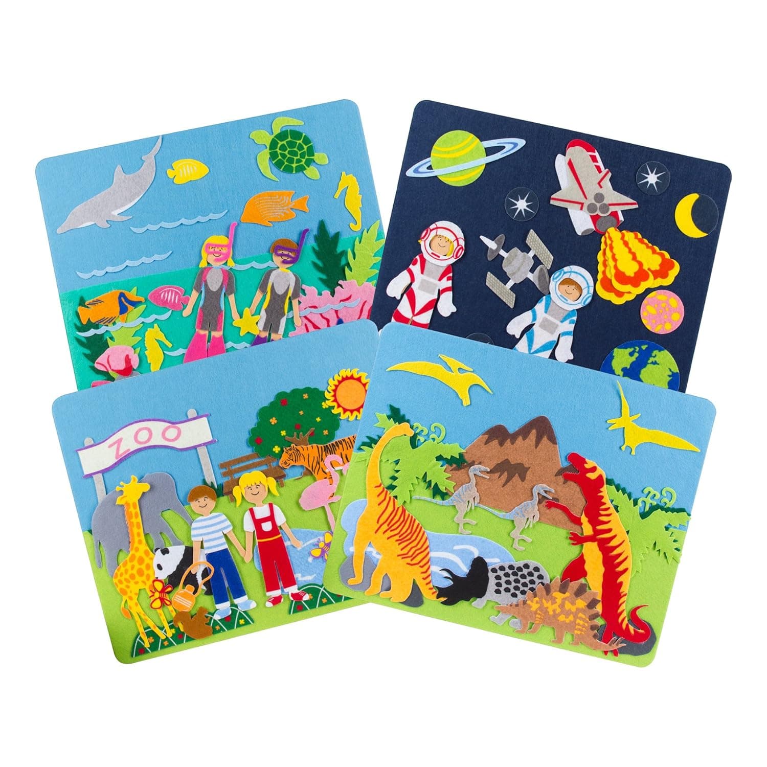 Sprogs Set of 4 Felt Storyboards w/Storage Bag, Diving, Dinosaurs, Zoo Animals, Outer Space, SPG-ENA1019-SO
