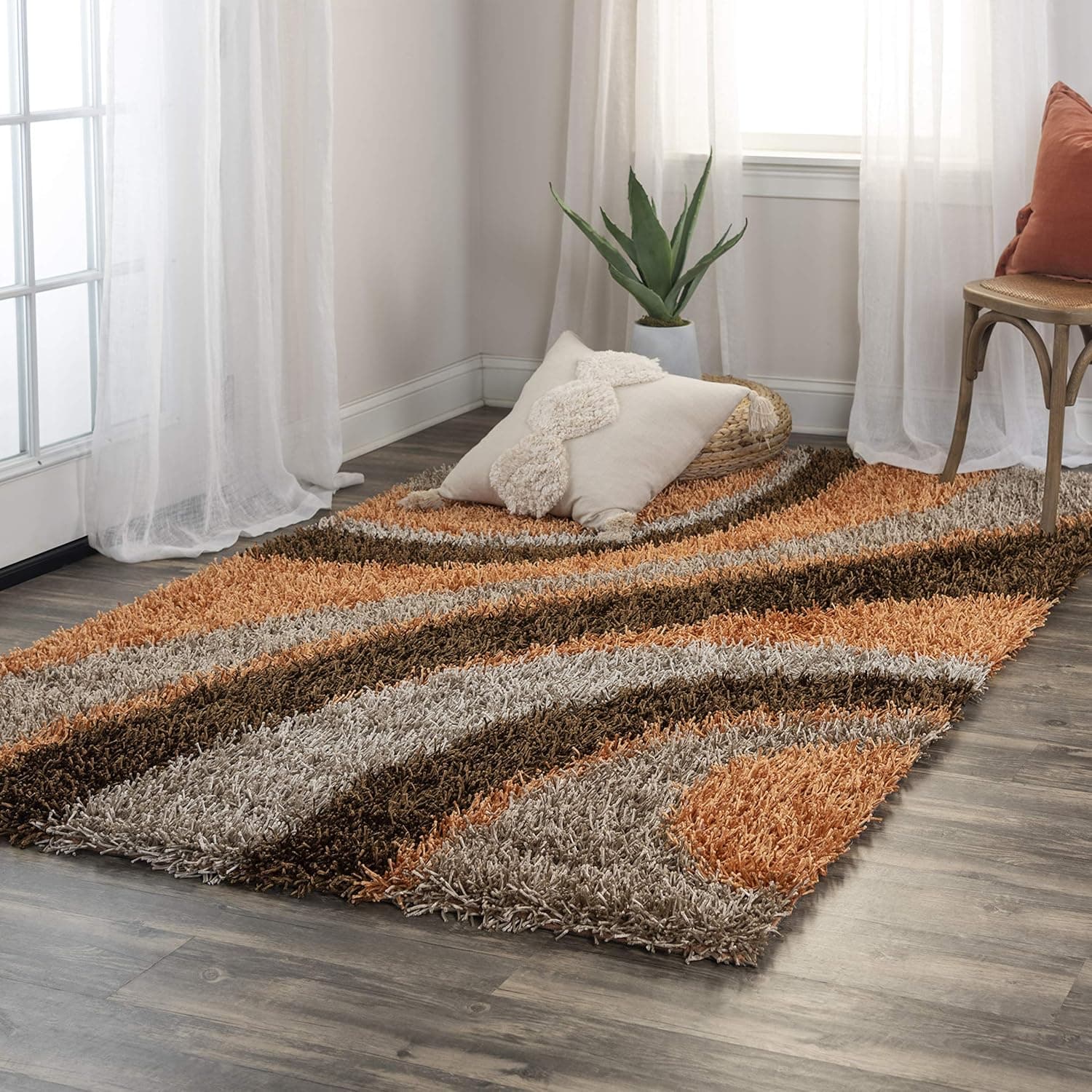 Rizzy Home Kempton Collection Polyester Area Rug, 3'6" x 5'6", Multi/Orange/Brown/Khaki Stripe