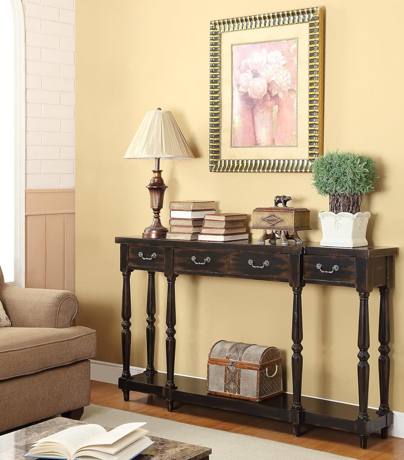 Treasure Trove Accents Four Drawer Console Table, 60" x 12" x 34"