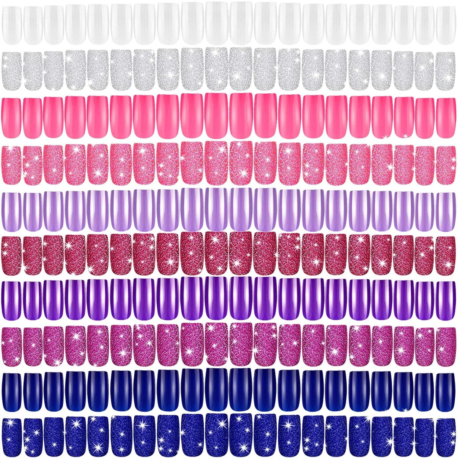 240 Pieces Square Press on Nails Medium False Nail Full Cover Artificial Fake Nail Colorful Acrylic Nail Tip Kit for Art Salon DIY (Vibrant Pattern)